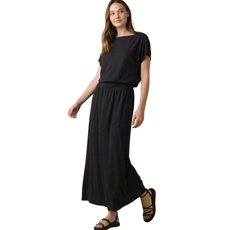 PRANA Women's Cozy Up Skyland Dress Large Black Stretch Boatneck NWT