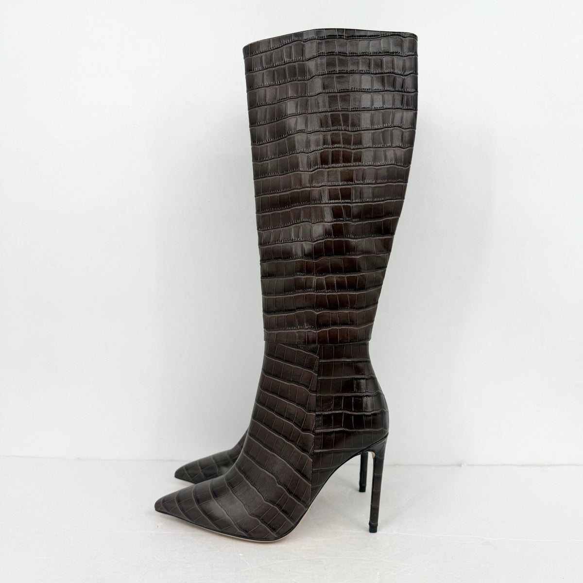 Tony Bianco Women Apollo Knee High Boot US 6.5 Brown Chocolate Croc Leather NWOB