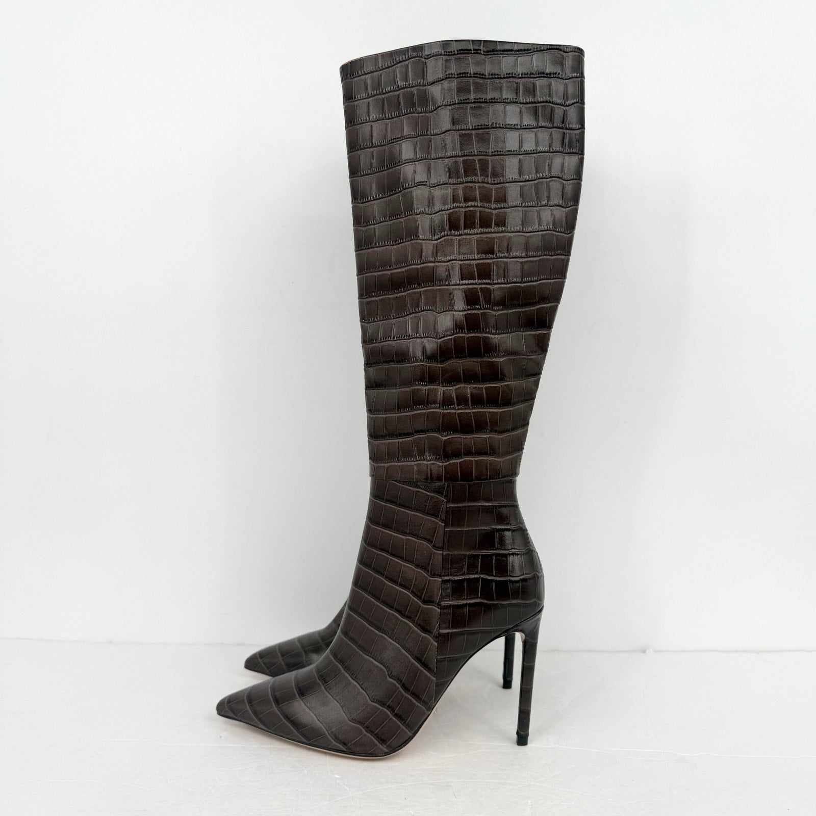 Tony Bianco Women Apollo Knee High Boot US 6.5 Brown Chocolate Croc Leather NWOB