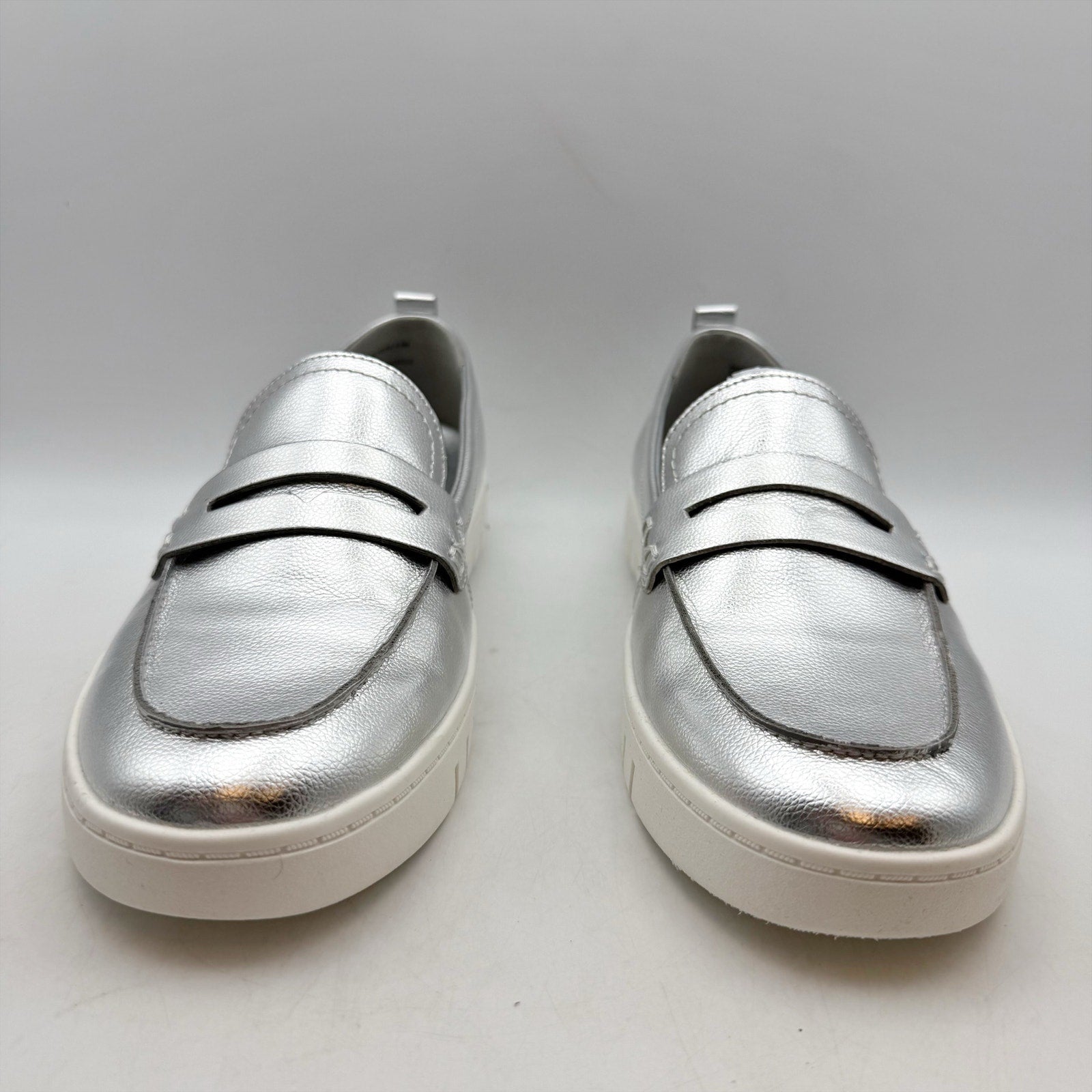 Anne Klein Womens Kalypso Penny Loafers US 9.5 M Silver Metallic Slip On NIB