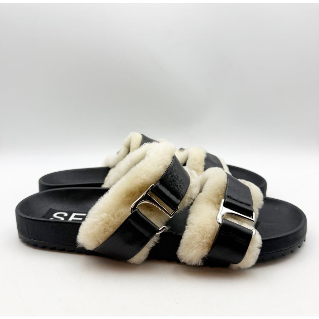 Senso Womens Dalley Slide Sandals EU 41 US 11 M Black Leather Shearling NWOB