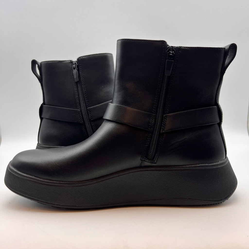 FitFlop Womens F-Mode Folded-Knot Flatform Boots Size 9 Black Leather NWOB