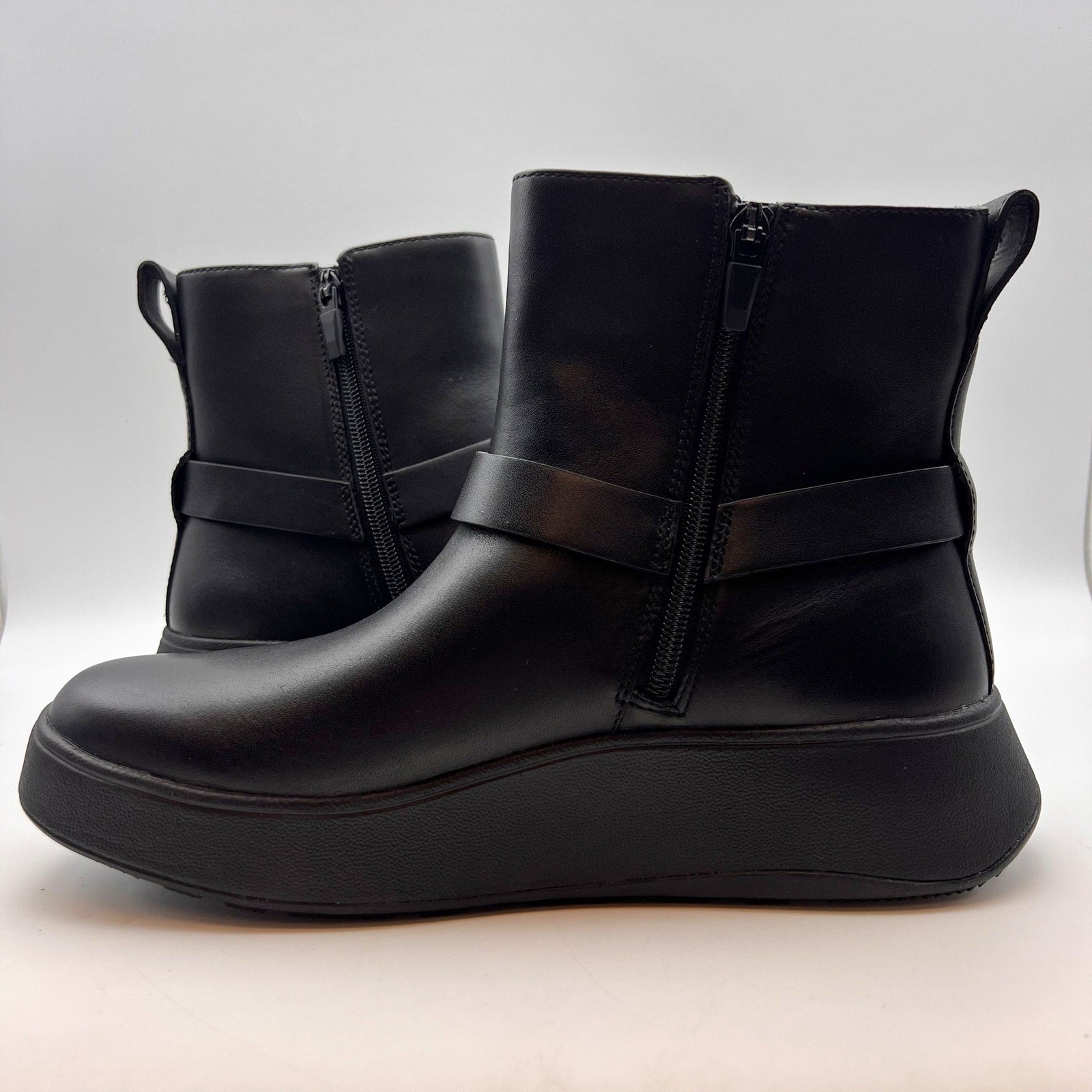 FitFlop Womens F-Mode Folded-Knot Flatform Boots Size 9 Black Leather NWOB