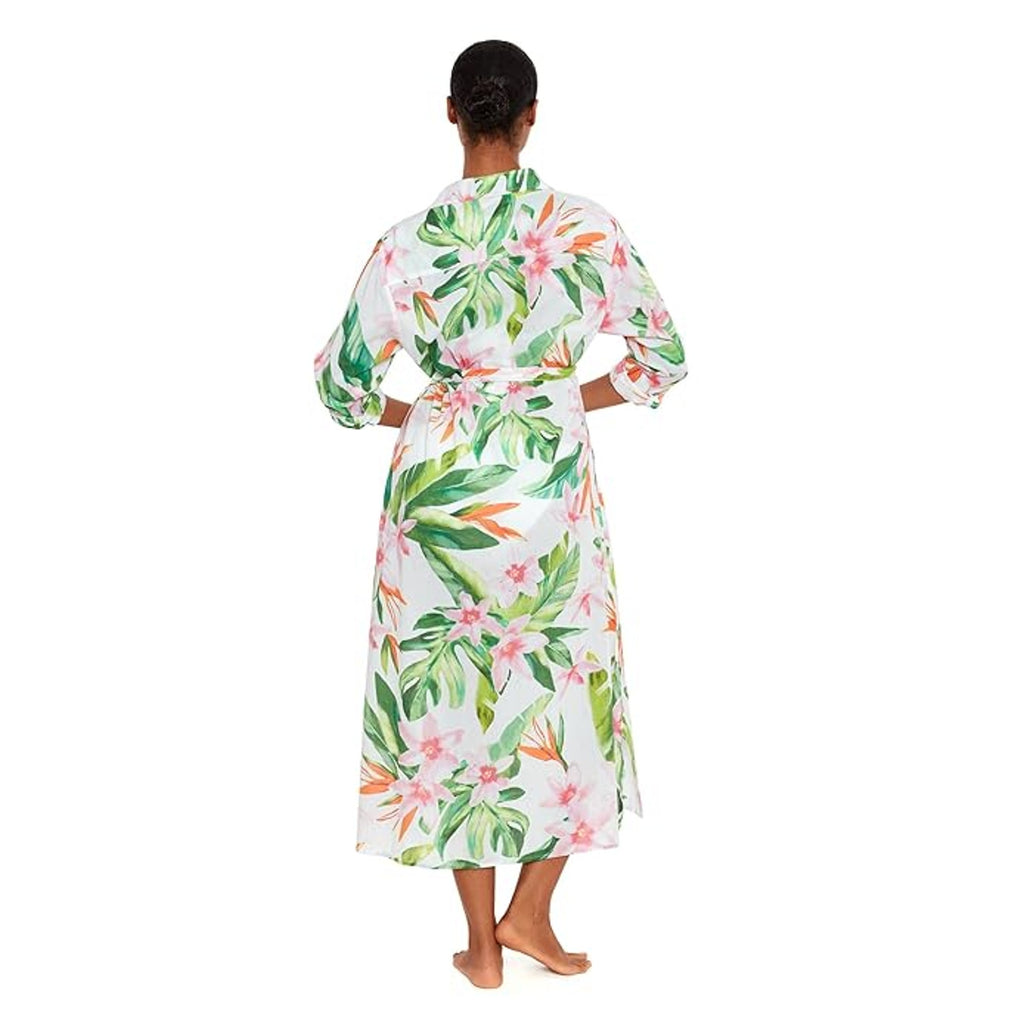 LAUREN RALPH LAUREN Tropical Floral Voile Shirtdress Large White Multi NWT