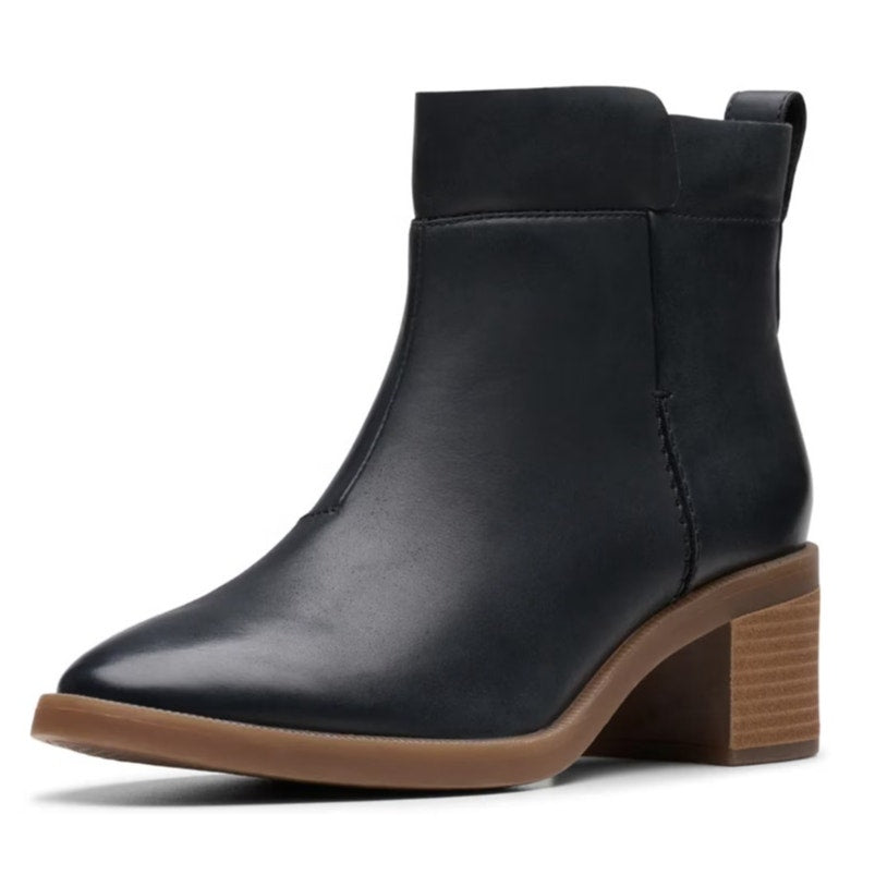 Clarks Womens Lileigh Charm Heeled Ankle Bootie US 9 M Black Leather NIB
