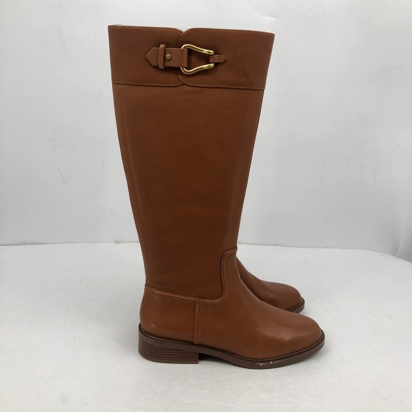 Vince Camuto Womens Leather Riding Boots Andalian Size 7 Brown Golden Walnut NWB