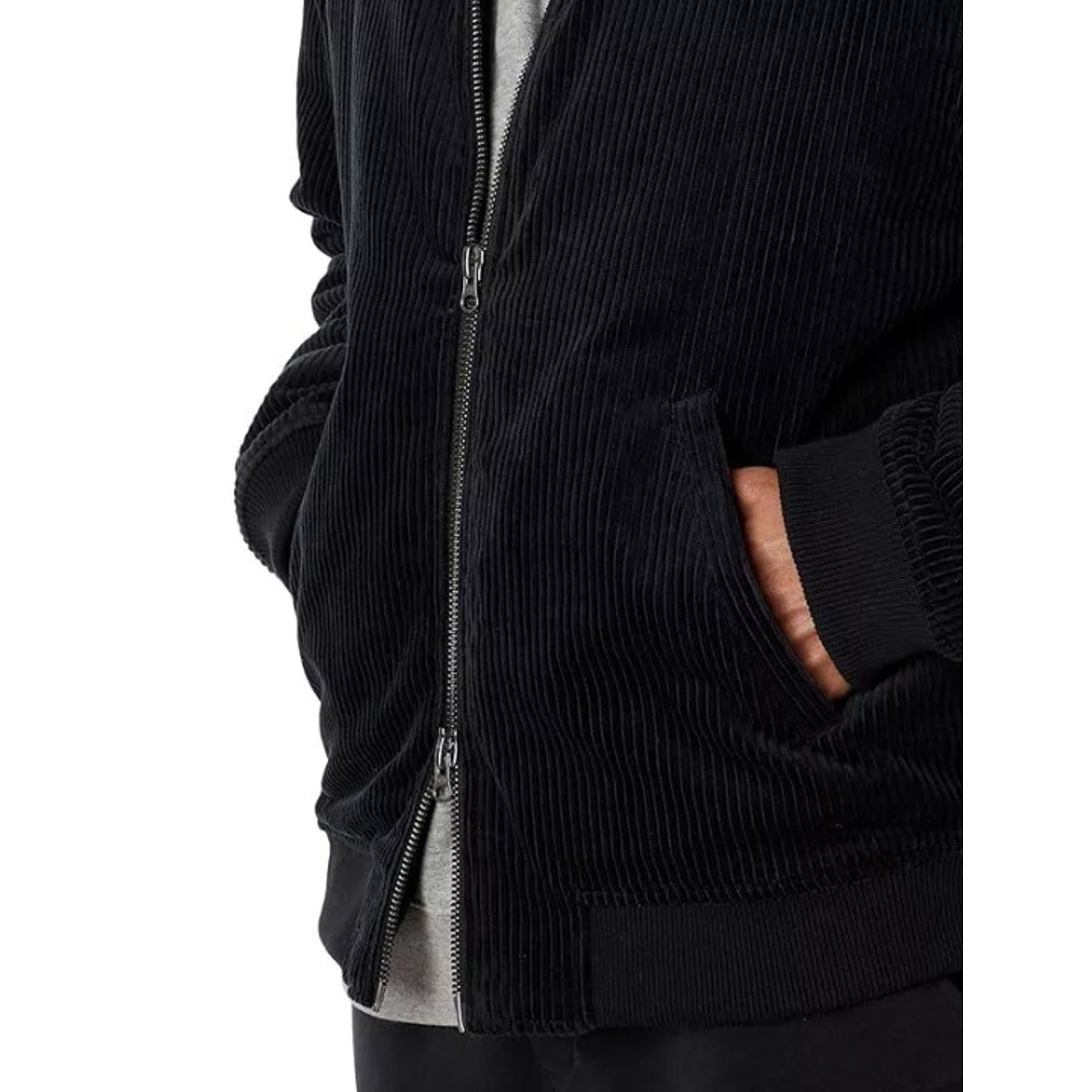 LABEL Unisex Go-To Corduroy Bomber Jacket XL Black Full Zip Long Sleeve NWT