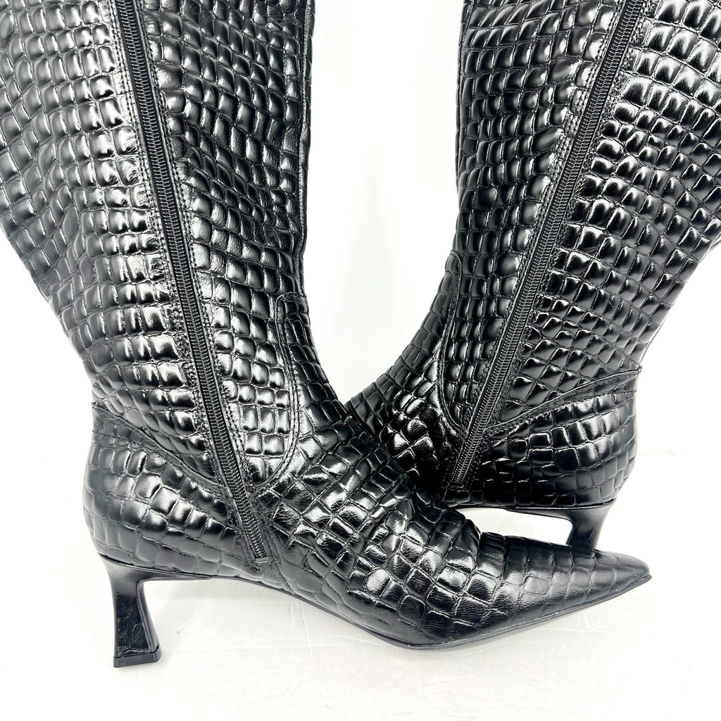 Naturalizer Deesha Knee High Boot US 11 WIDE- EXTRA WIDE CALF Black Croco NWOB