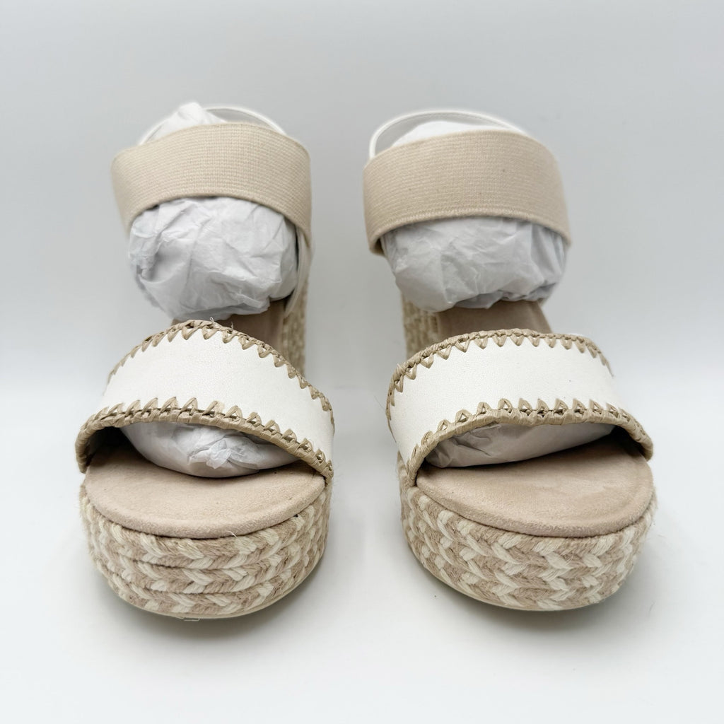 MIA Womens Gracce Espadrille Wedge Sandals Size 9 Beige White Vegan Leather NWOB