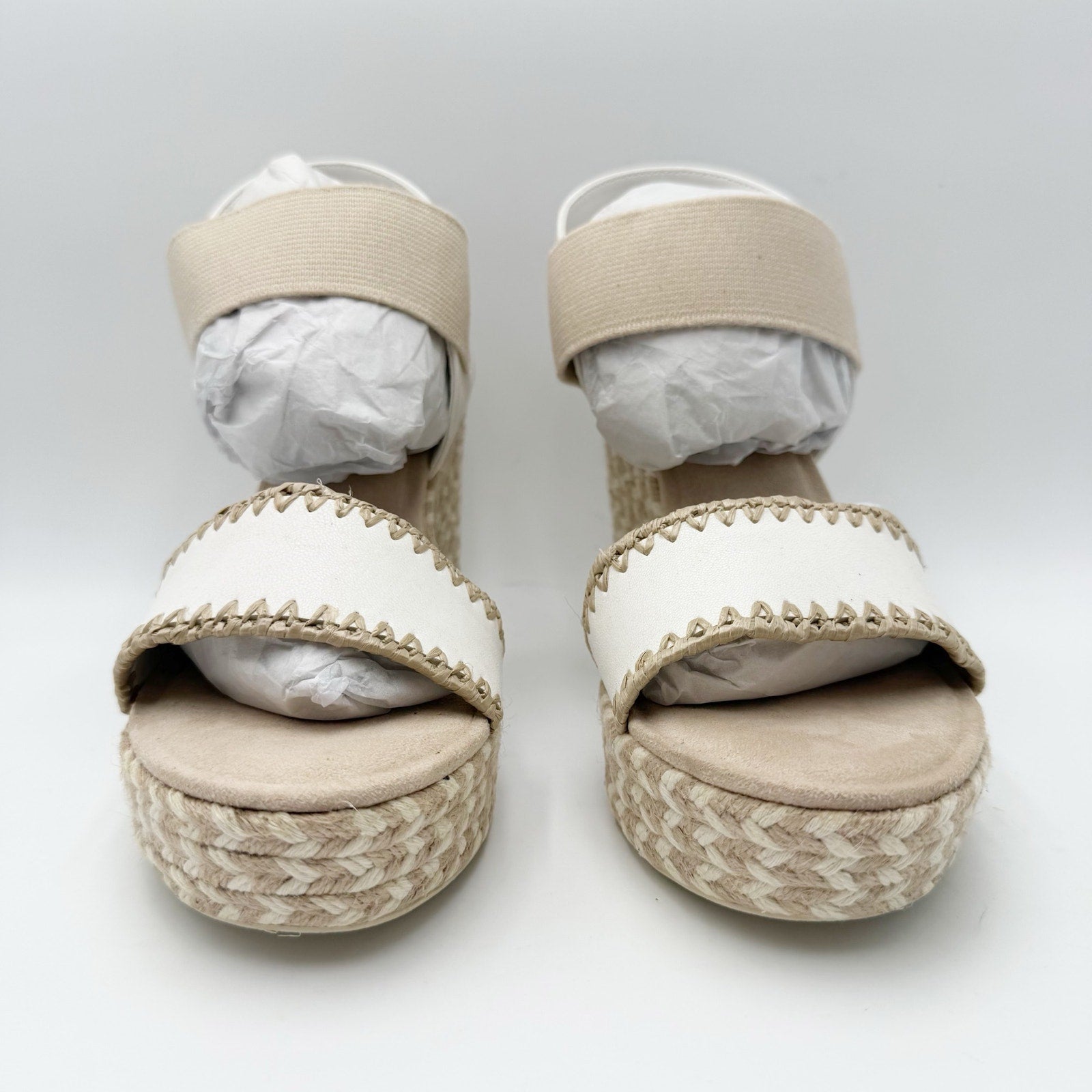 MIA Womens Gracce Espadrille Wedge Sandals Size 9 Beige White Vegan Leather NWOB