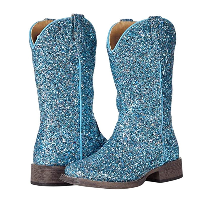 Roper Girls Glitter Galore Western Boots Size 3 EU 33.5 Blue NWOB