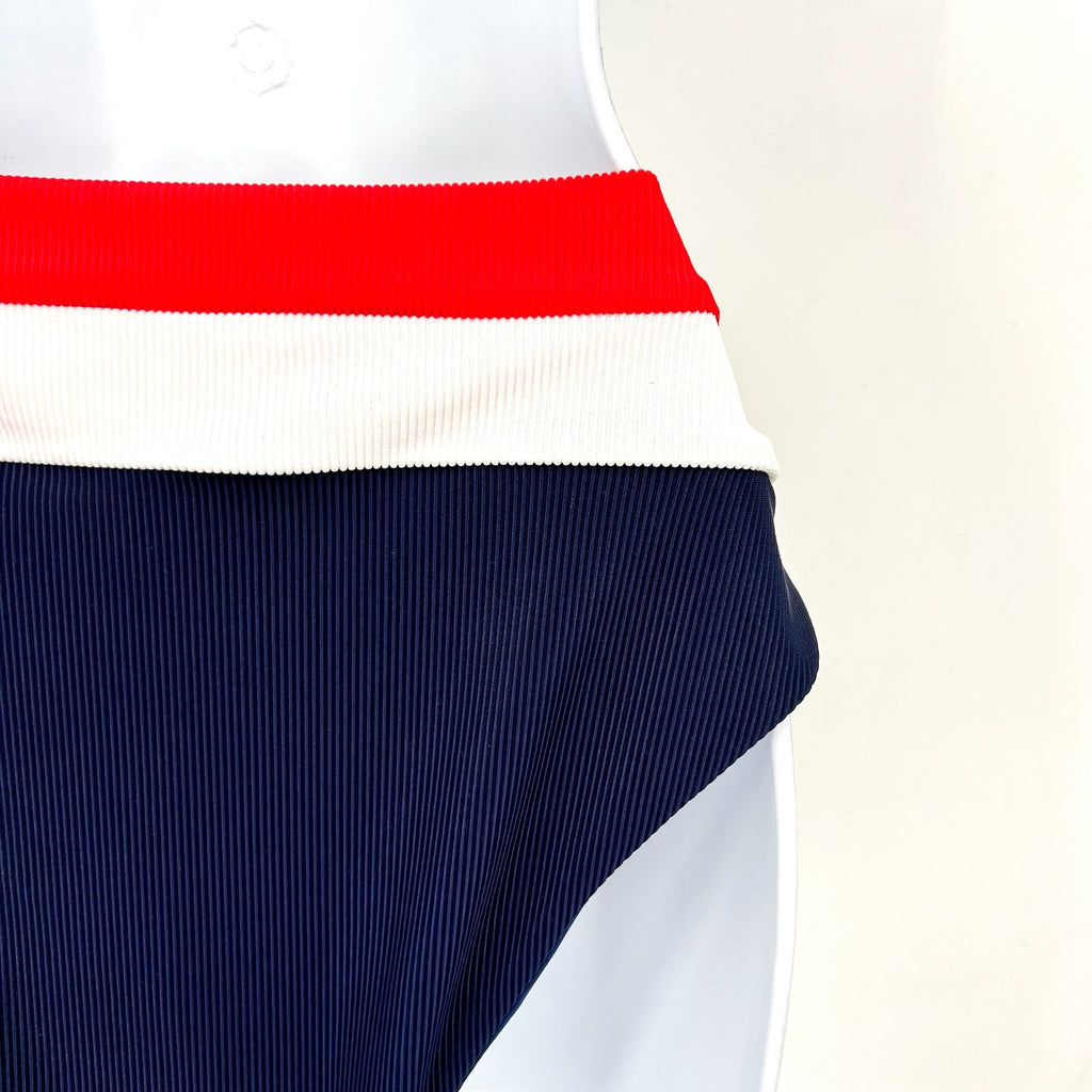 BEACH RIOT Heidi Bikini Bottom Medium Americana Colorblock Blue High Waist NWT
