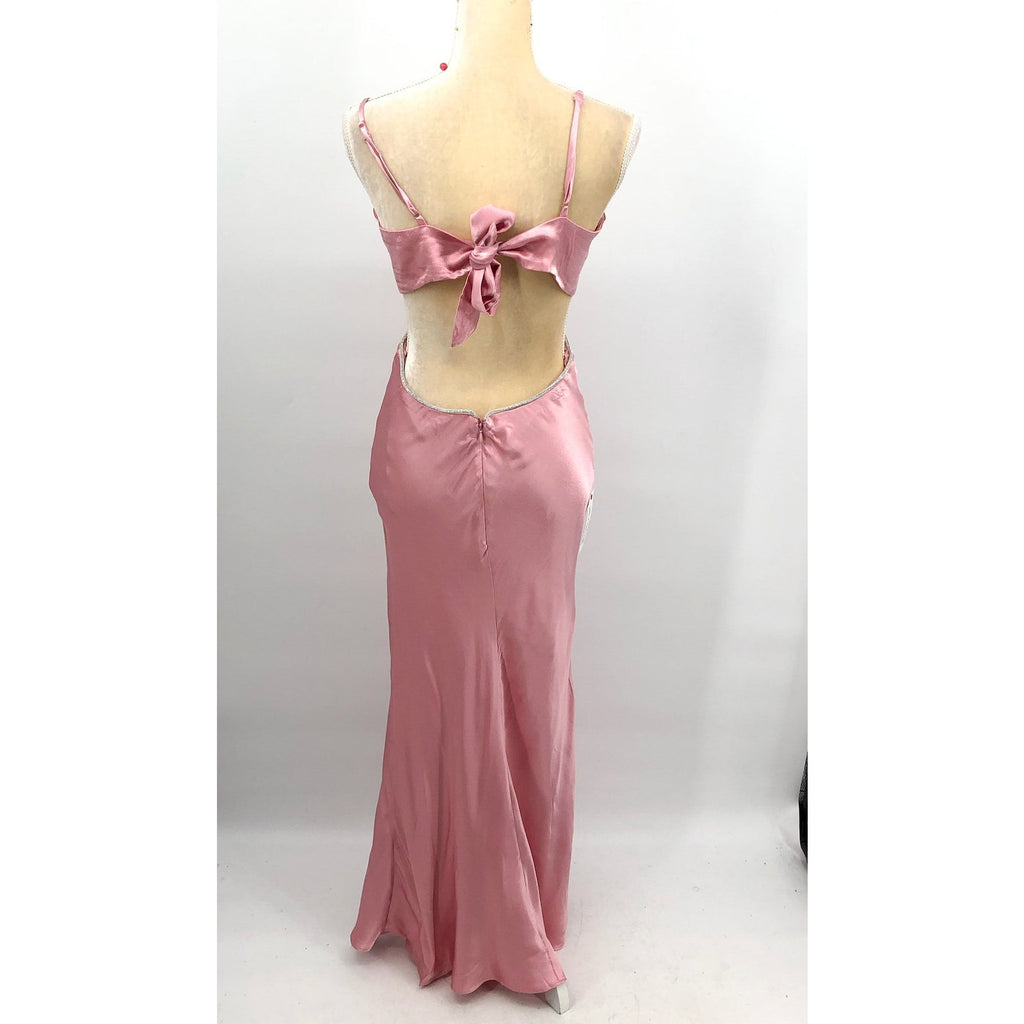 BARDOT Womens Rome Diamonte Slip Dress US Size 8 Blush Pink Open Back V NWT