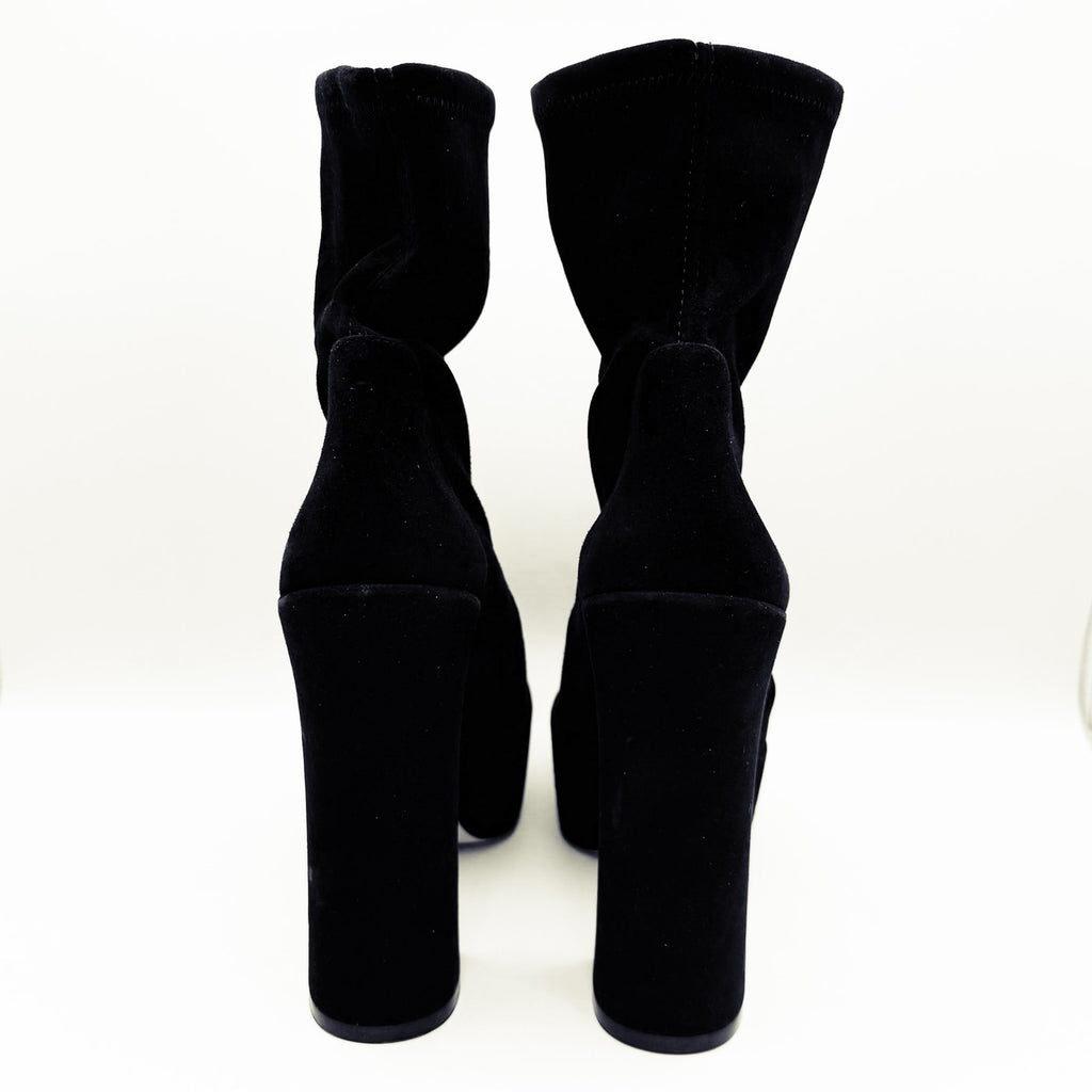 Stuart Weitzman Skyhigh 145 Platform Booties Size 11 Black Stretch Suede NWOB