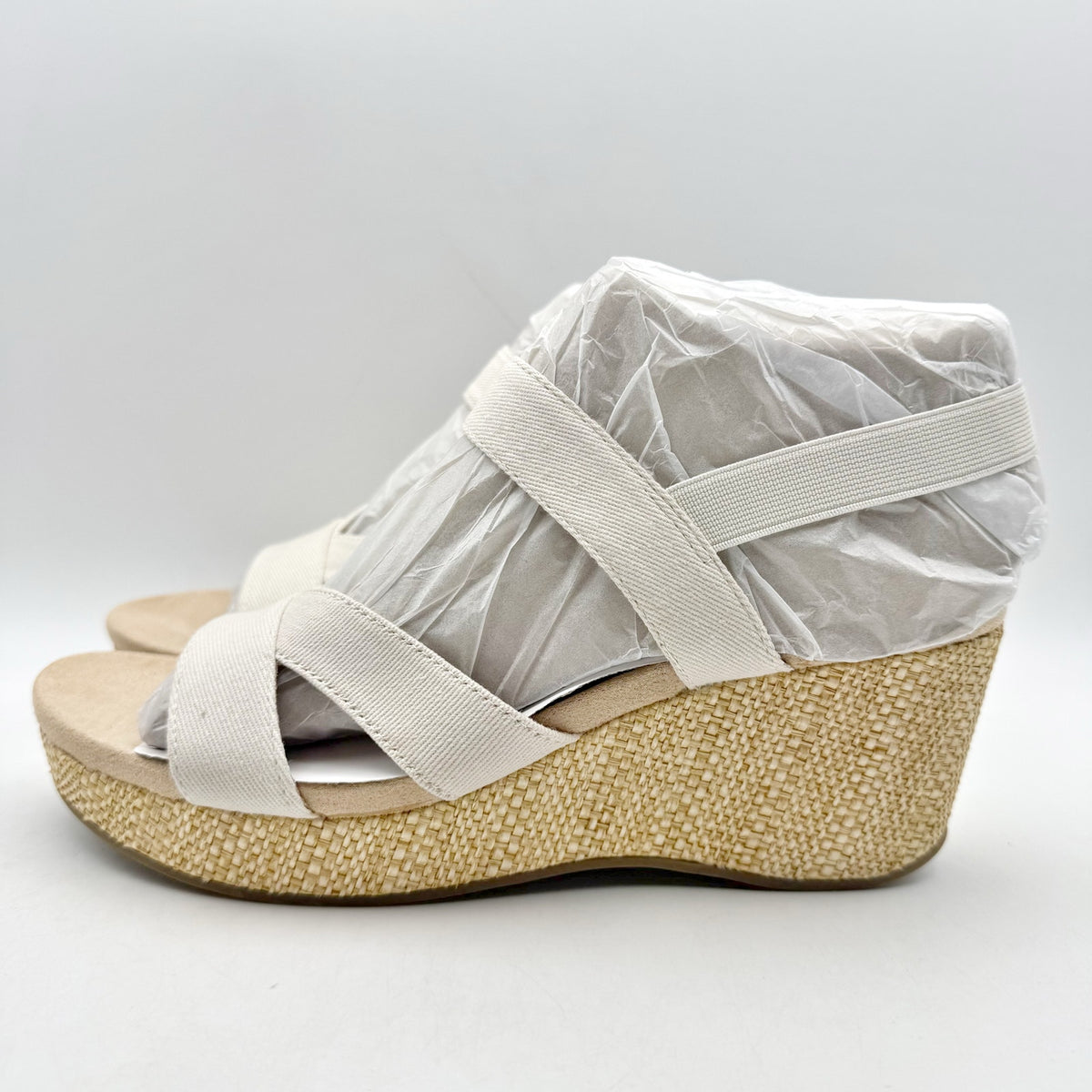 LifeStride Womens Danita Wedge Sandals Size 9.5 Bone Off White Canvas NIB