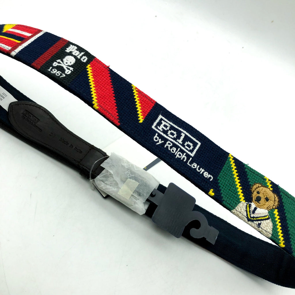 POLO RALPH LAUREN Men's Polo Bear Striped Needlepoint Belt Size 34 Multi NWT
