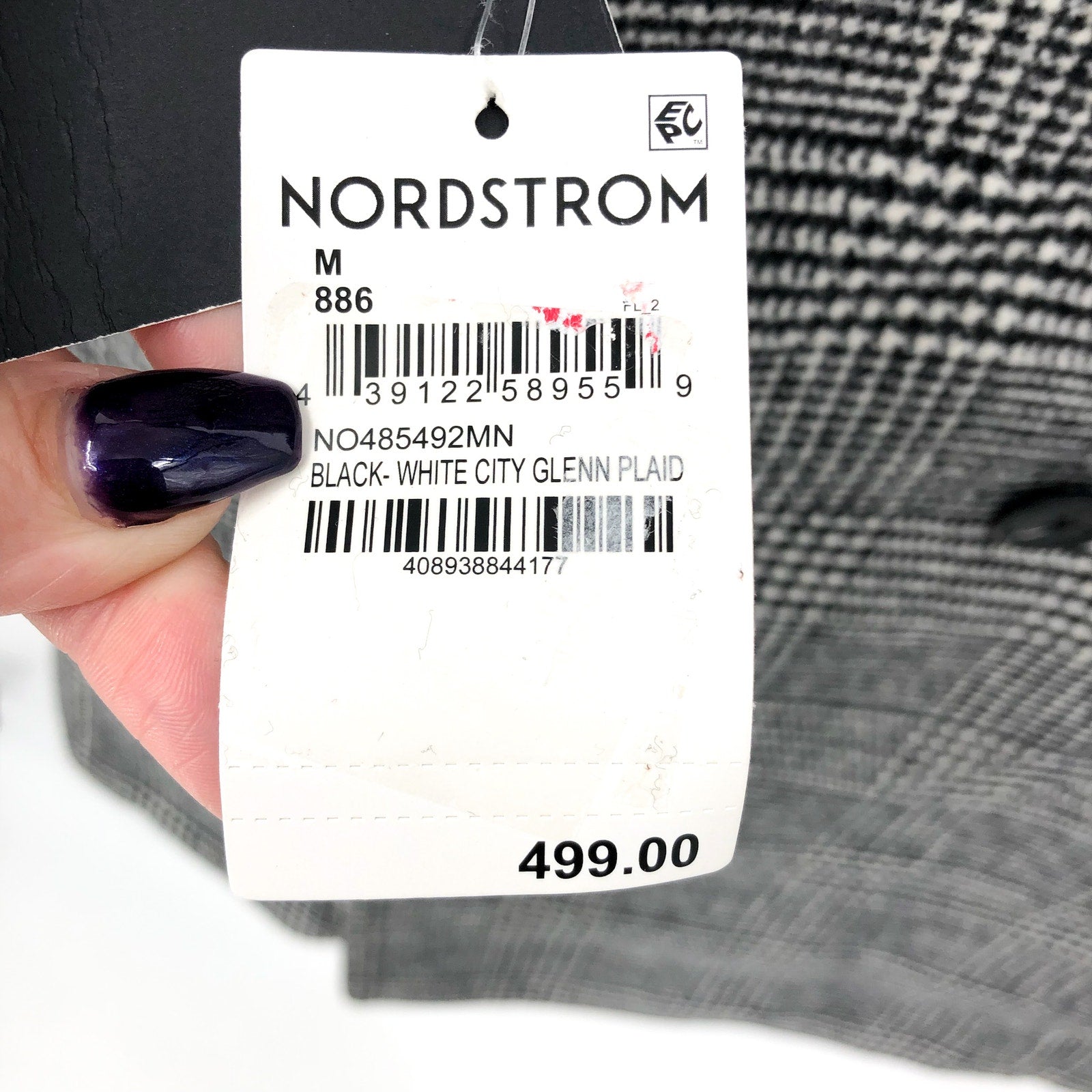NORDSTROM Mens Overcoat Medium Black White City Glenn Plaid Wool Blend NWT