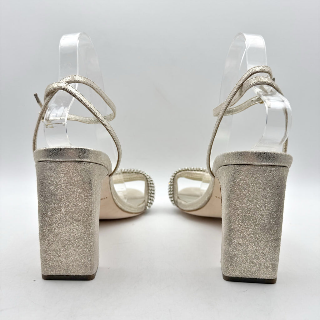 Loeffler Randall Shay Heeled Sandals Size 10 Champagne Gold Rhinestone NWOB
