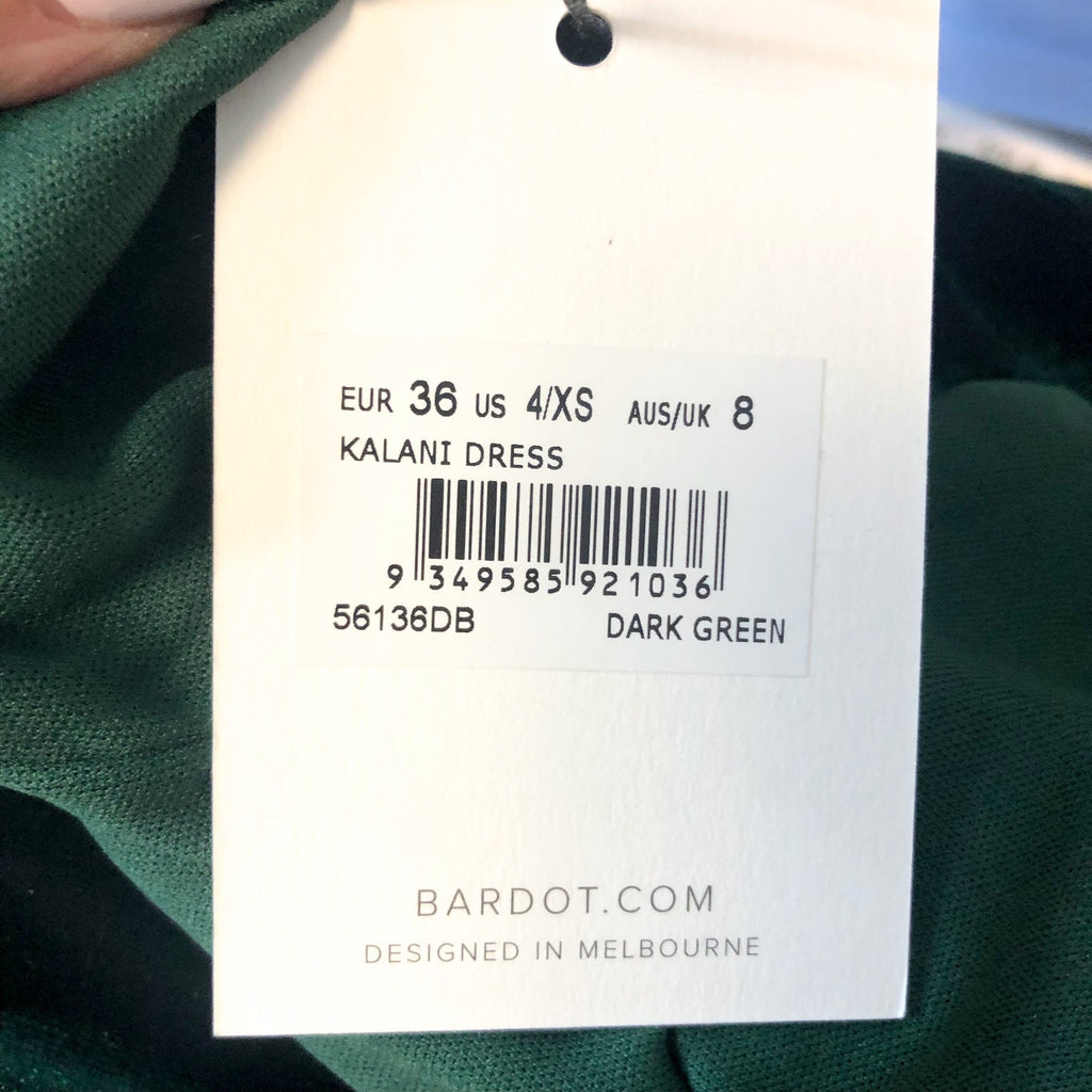 BARDOT Women's Kalani Cowl Back Velvet Dress US 4 Dark Green Long Sleeve NWT