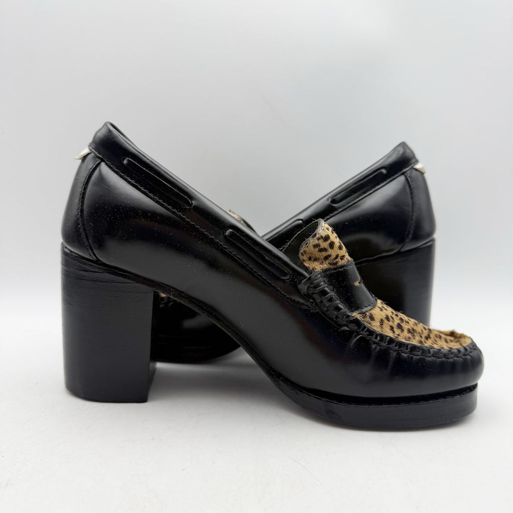 RE/DONE Womens Winsome Heel Loafers US 7 M Black Brown Calf Hair Leather NWOB