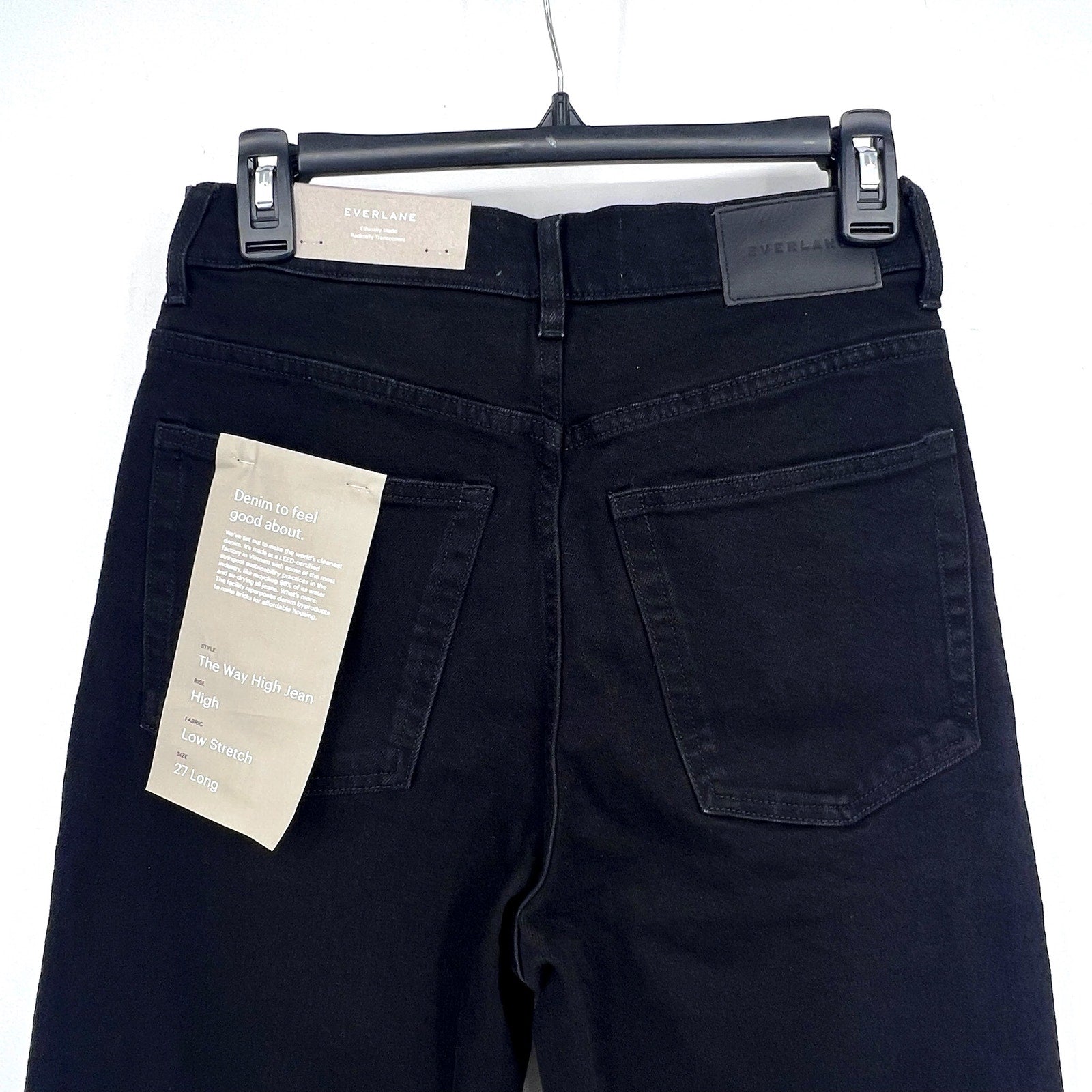 EVERLANE Womens Way-High Jeans 27x29 US 4 LONG Black Straight Organic Cotton NWT