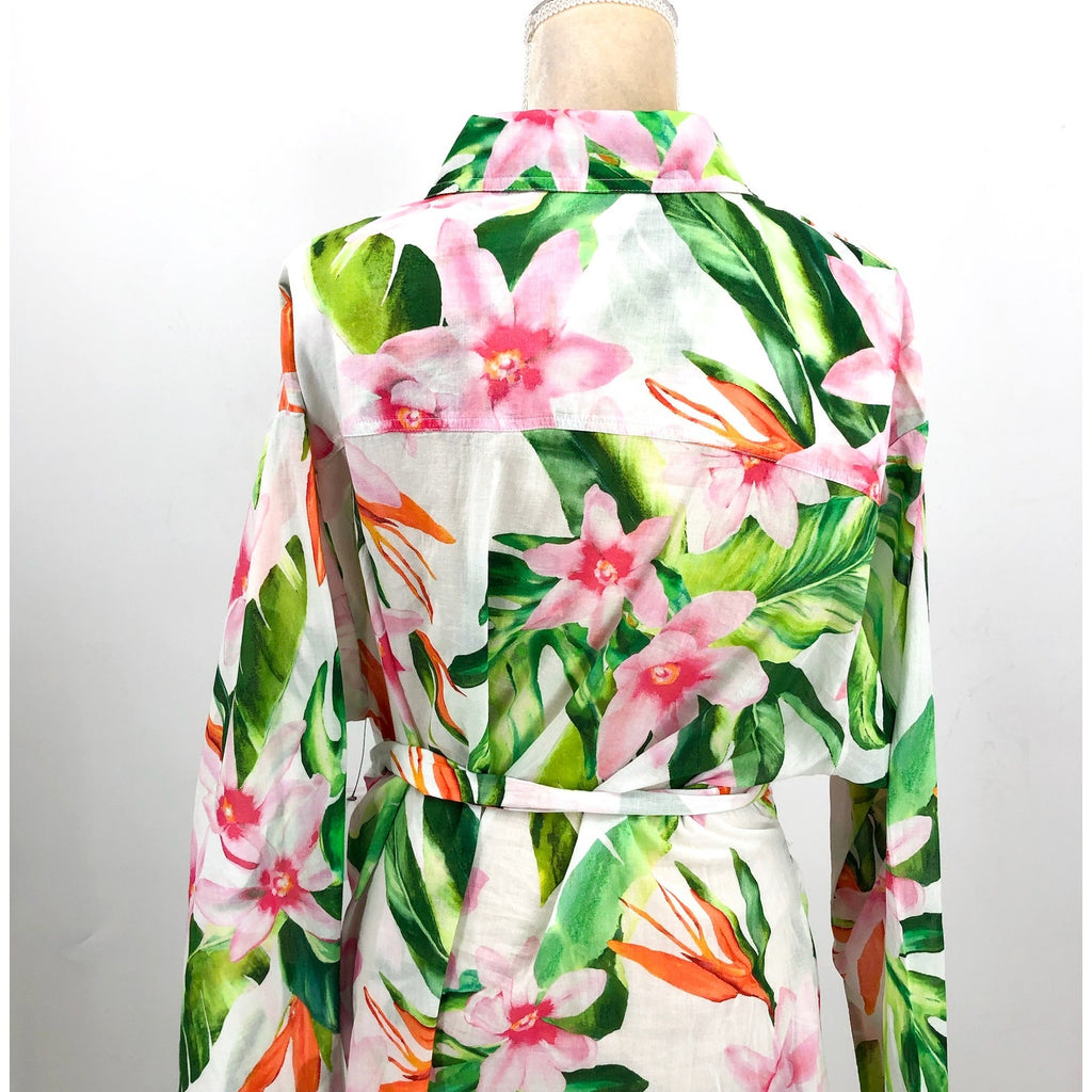LAUREN RALPH LAUREN Tropical Floral Voile Shirtdress XL White Multi NWOT