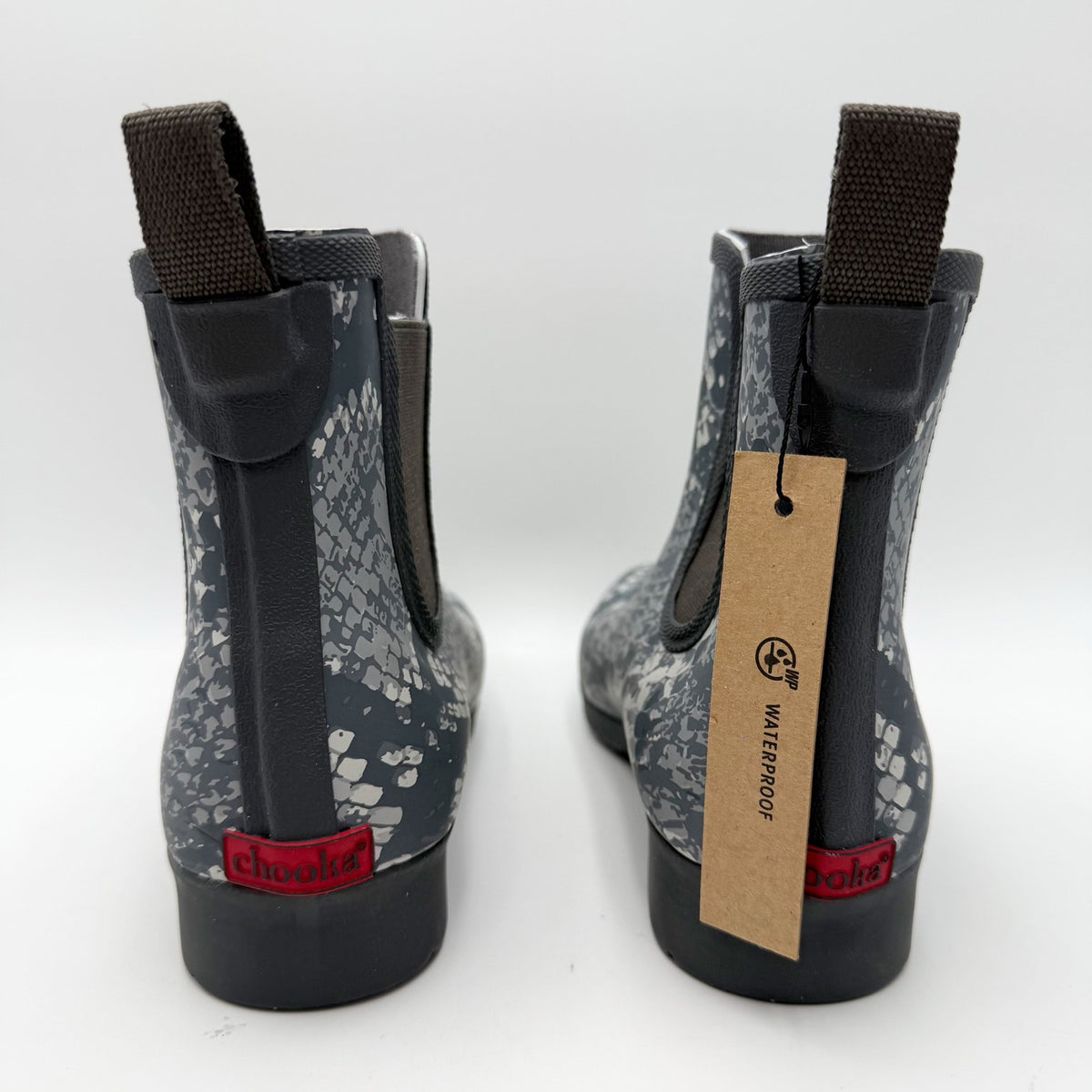 Chooka Womens Eastlake Chelsea Rain Ankle Boot Size 6 Grey Snake Waterproof NWT