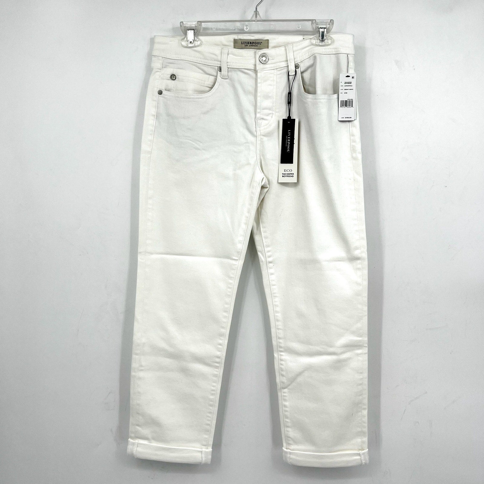 LIVERPOOL Women's Keeper Boyfriend Jeans US 6 SIZE 28 Bright White Cuff NWT