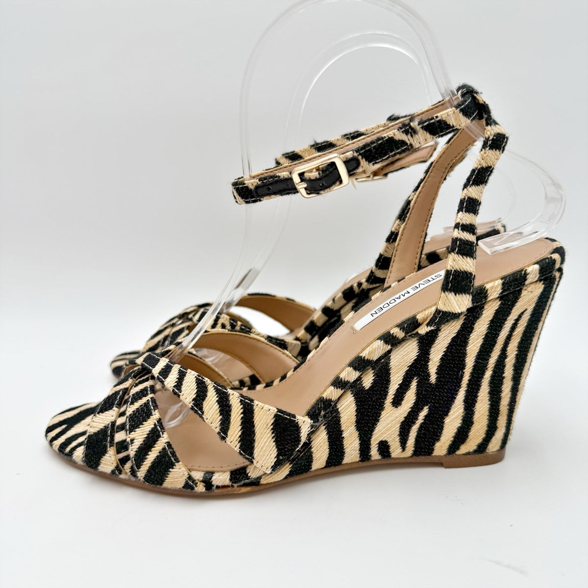 Steve Madden Womens Harbor Wedge Sandals Size 8 M Zebra Brown Black NIB