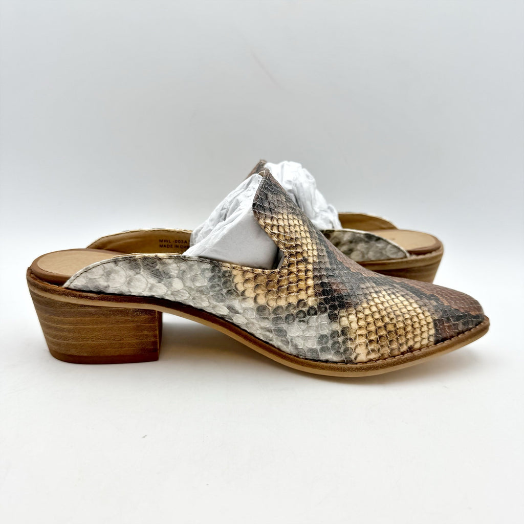 Chinese Laundry Womens Marnie Mules Size 5.5 EU 36 Brown Snake Print NIB