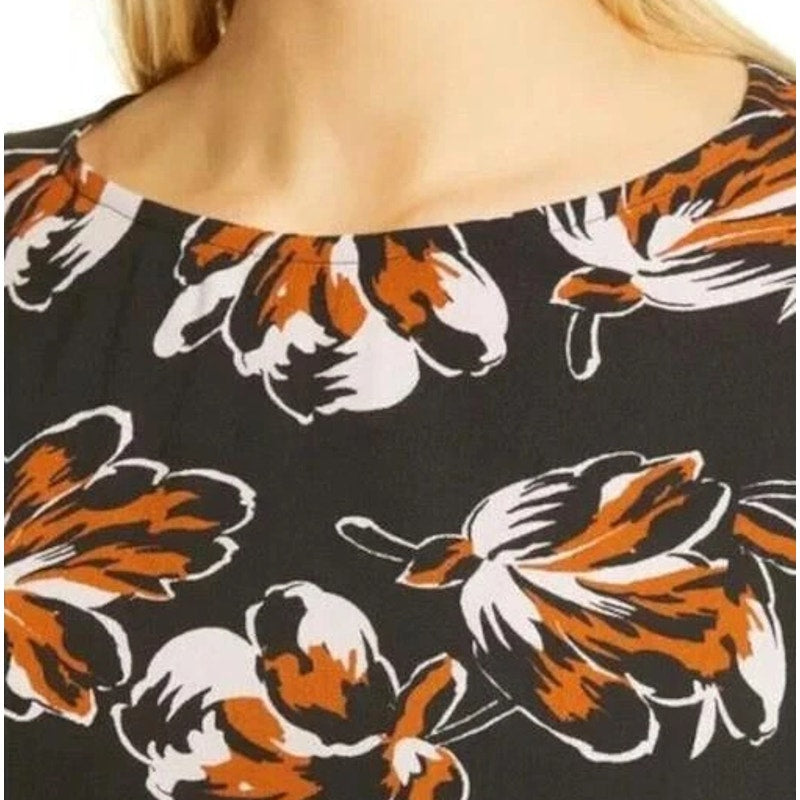 MADEWELL Womens Shirred Top Small Black Duskblossom Floral Short Sleeve NWOT