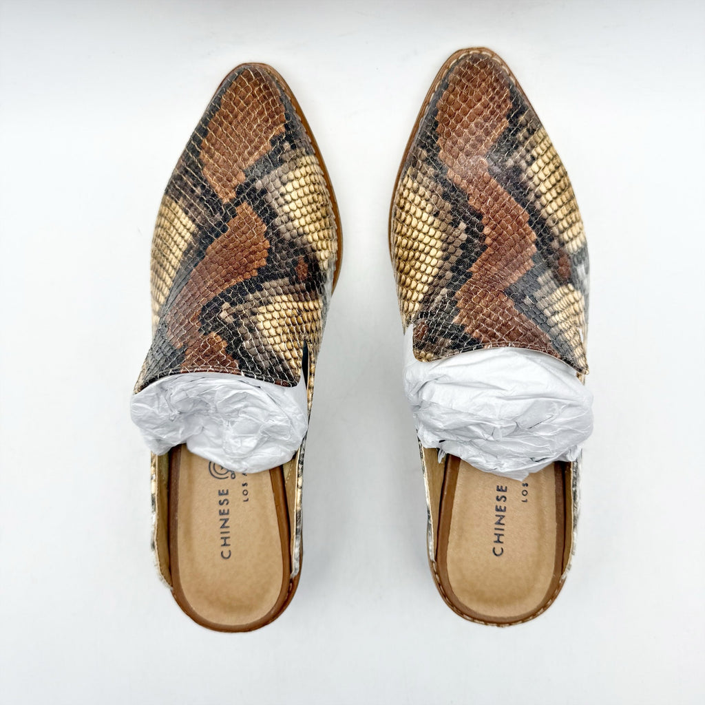 Chinese Laundry Womens Marnie Mules Size 5.5 EU 36 Brown Snake Print NIB