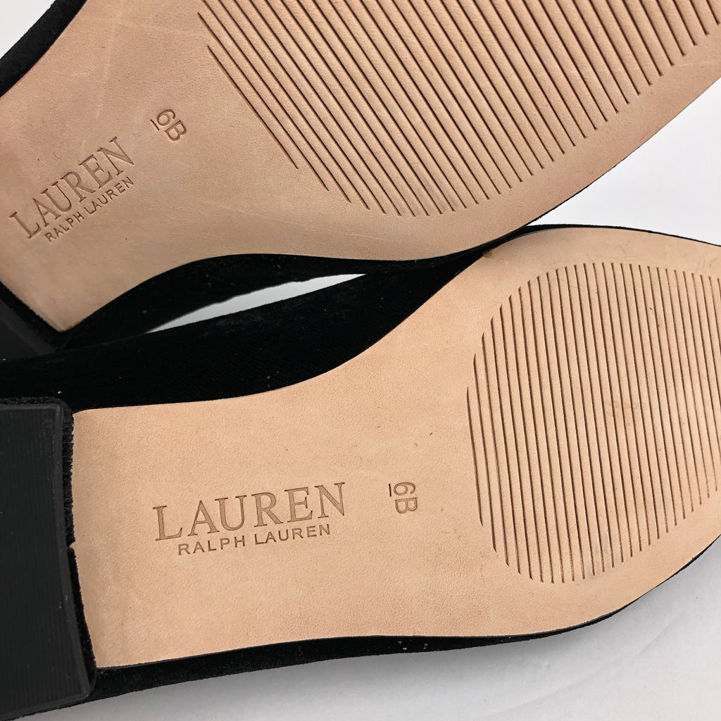 LAUREN RALPH LAUREN Lilah Velvet Ballet Flat Size 6 Black Pointed Toe Logo NWOB