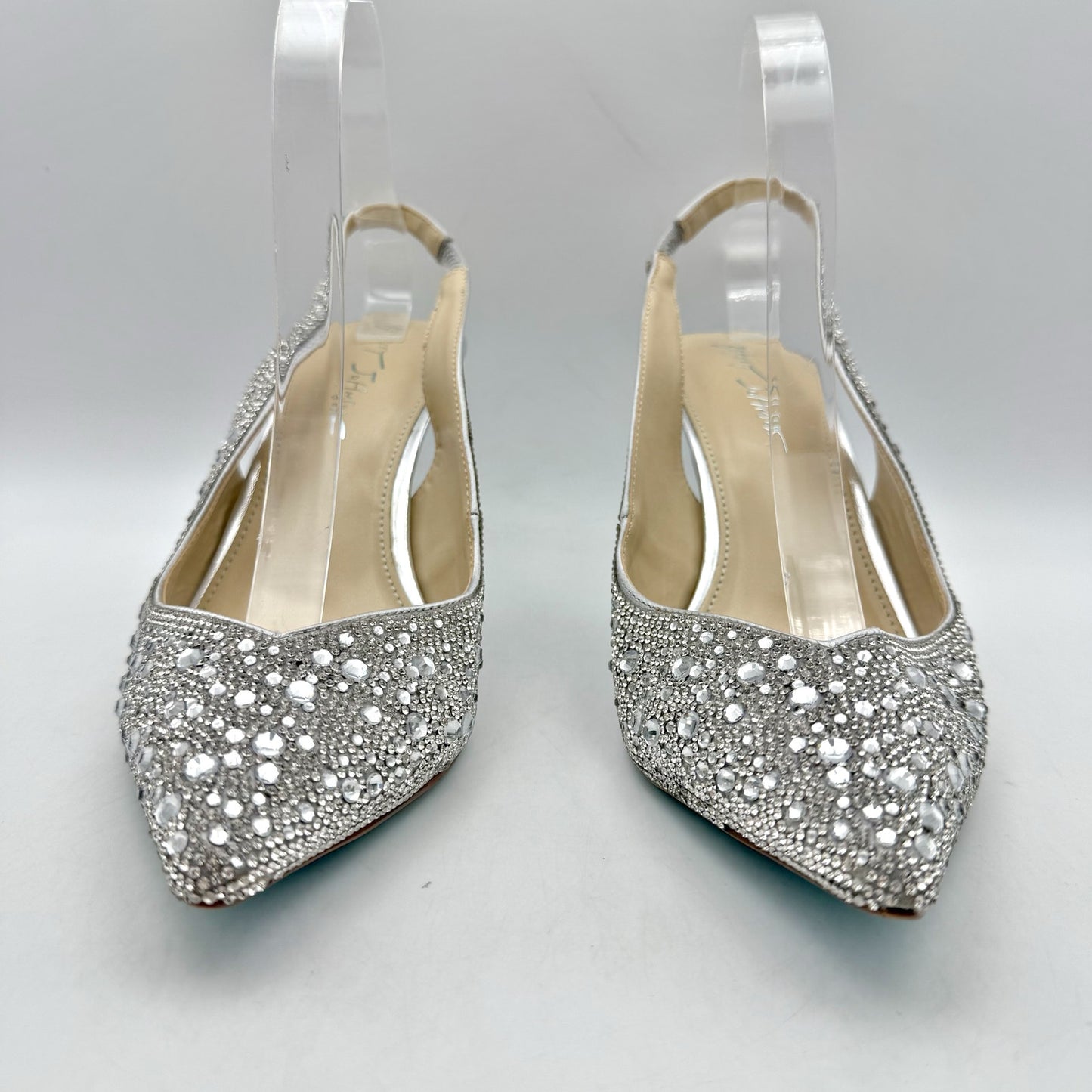 Betsey Johnson Womens Mya Pump US 8.5 M Silver Rhinestone Satin NWOB