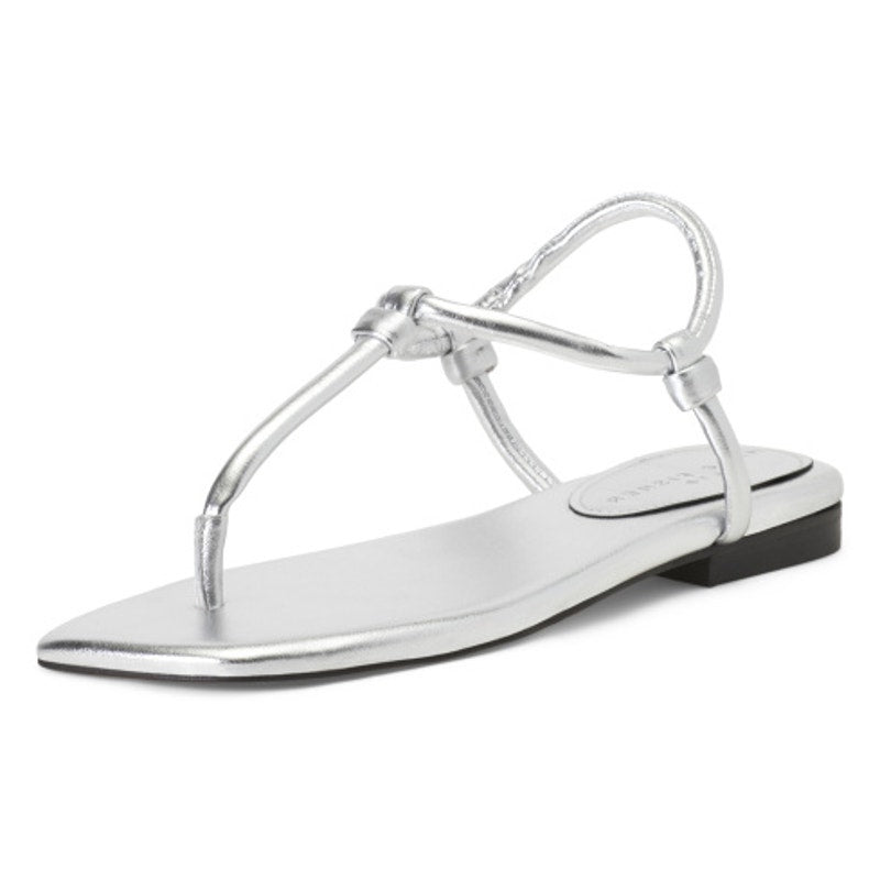 Marc Fisher Womens LTD Maycee Flat Sandals US 6.5 M Silver Leather Thongs NIB