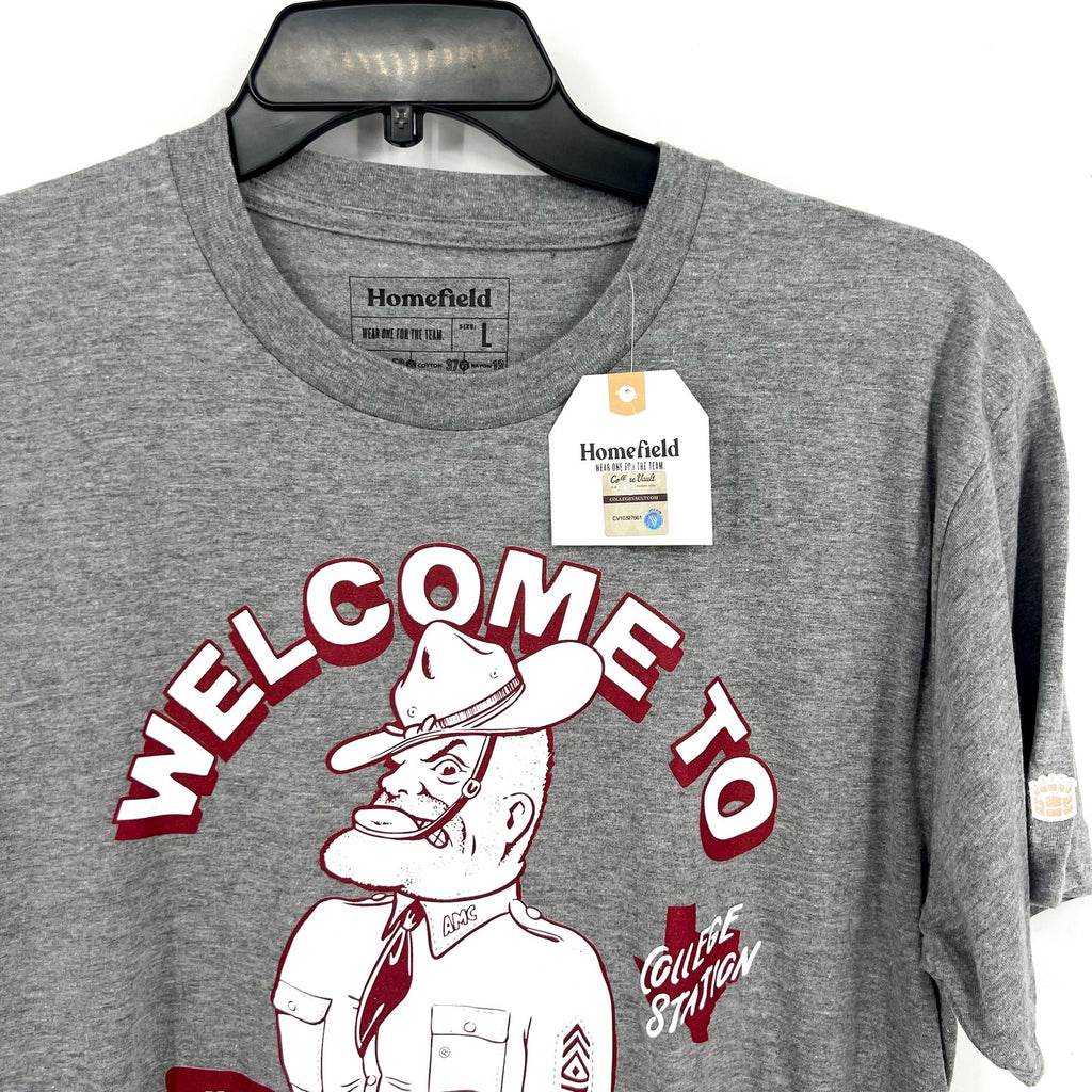 HOMEFIELD Mens Texas A&M Welcome to Aggieland T-Shirt Large Heather Grey NWT