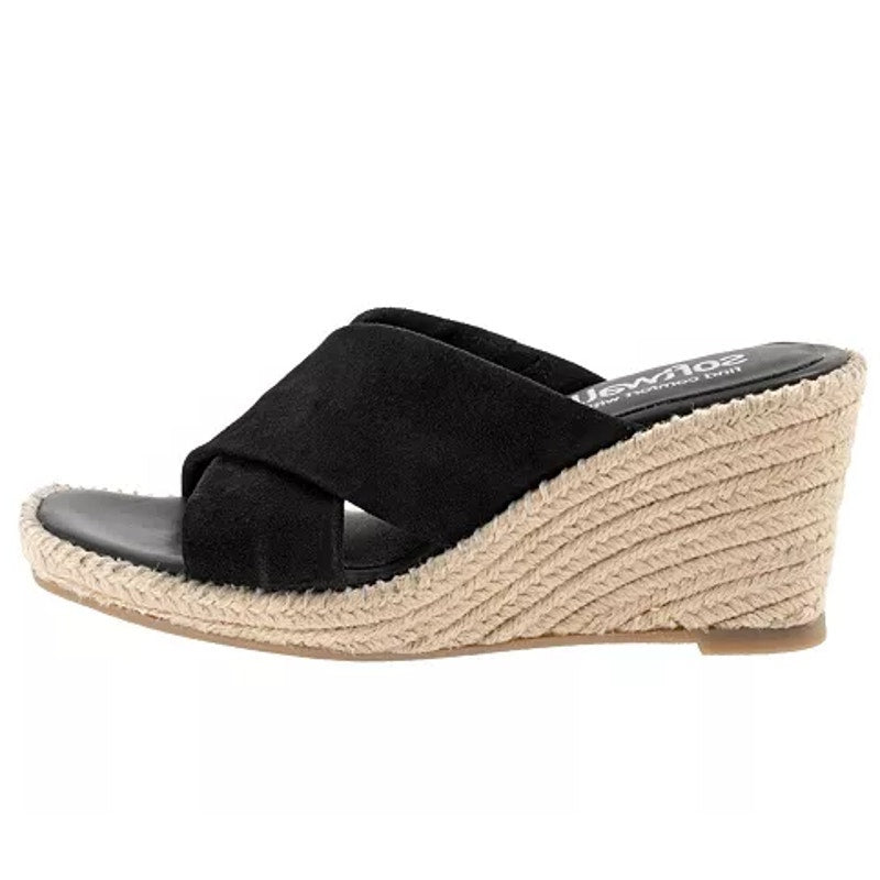 Softwalk Womens Hastings Wedge Sandals Size 7 WIDE Black Suede NIB