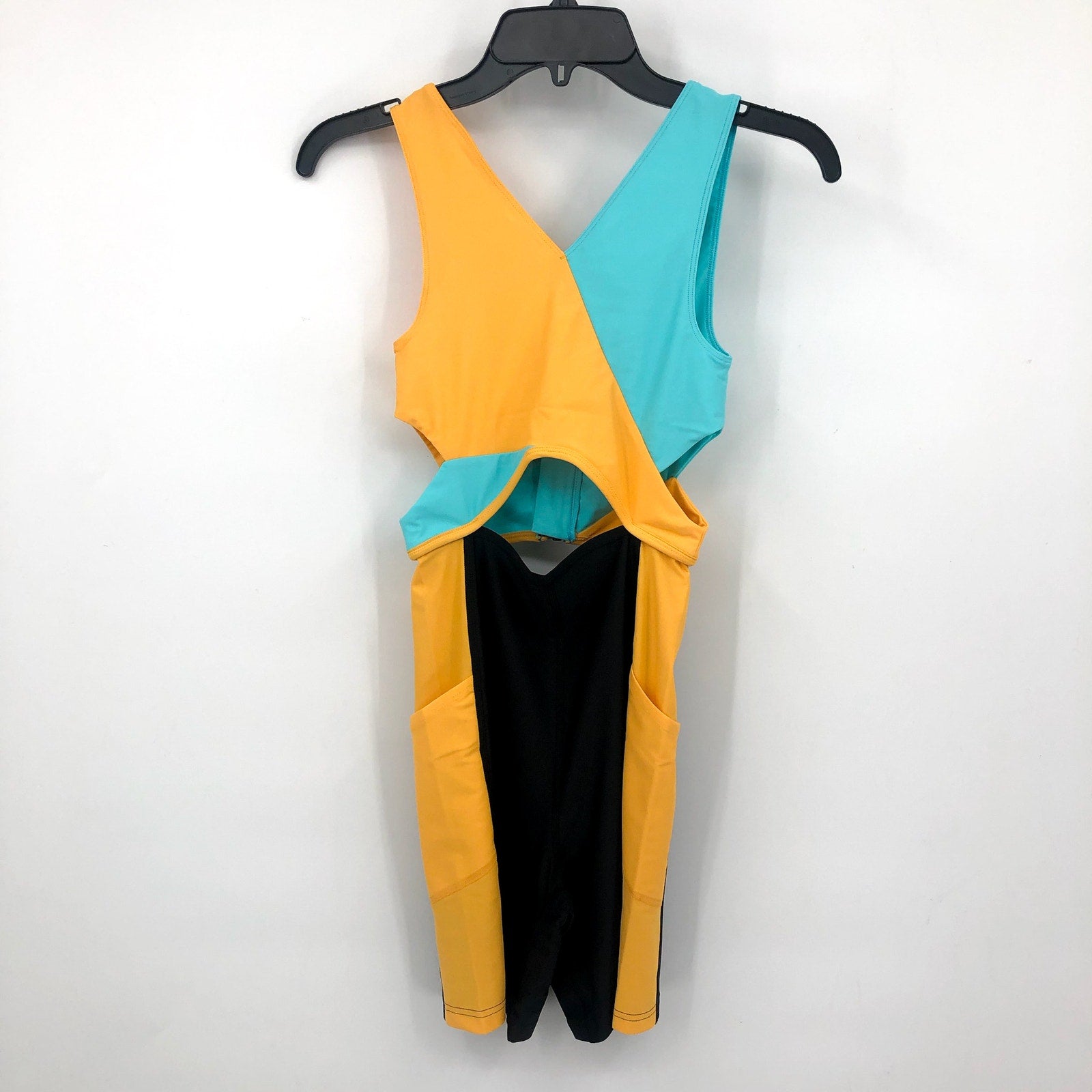 OUTDOOR VOICES Women SplashKnit 6" Bodysuit XS Colorblock Black Teal Yellow NWT
