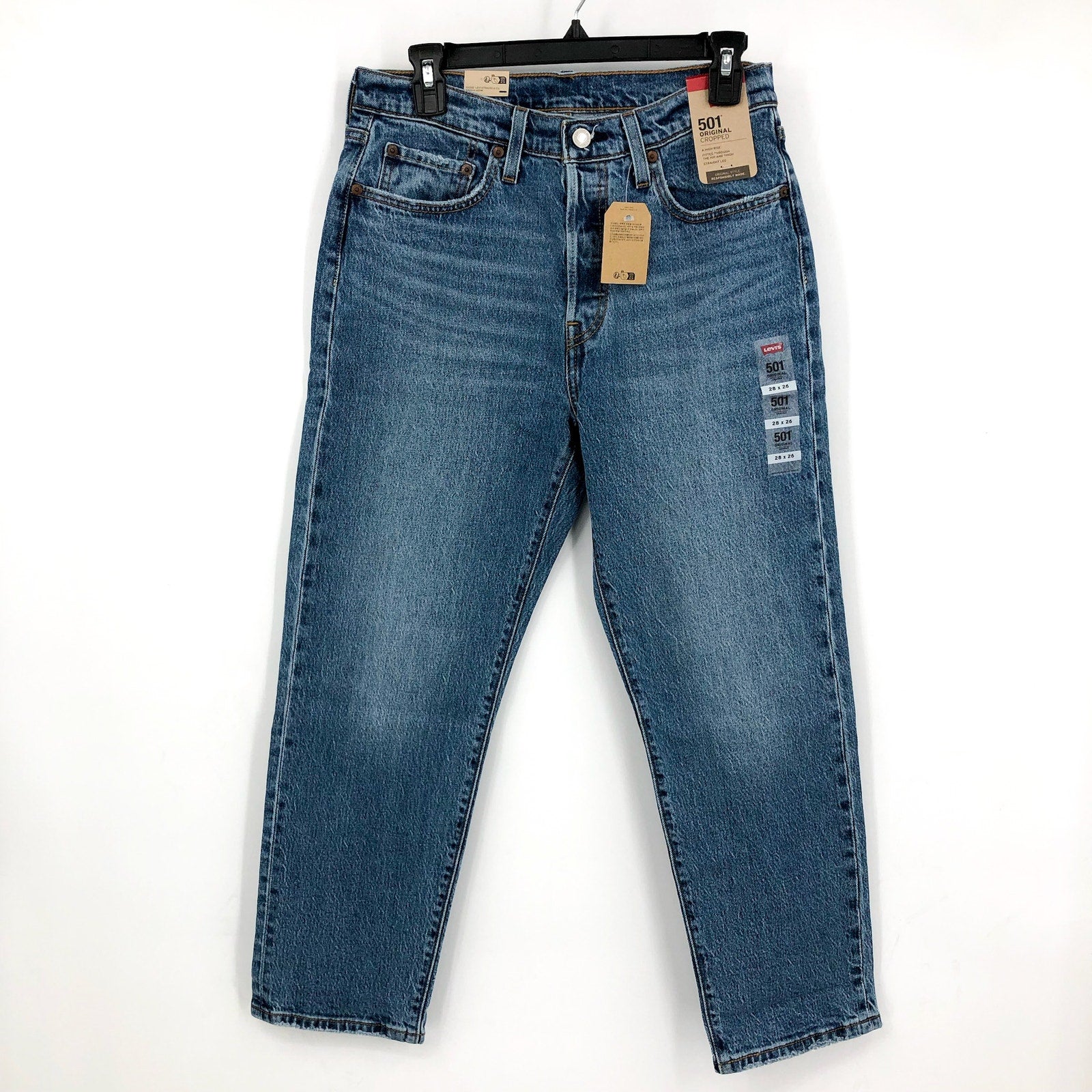 LEVI'S Womens 501 Crop Jeans 28x26 Size 6 (New) Blue It's True 362000324 NWT