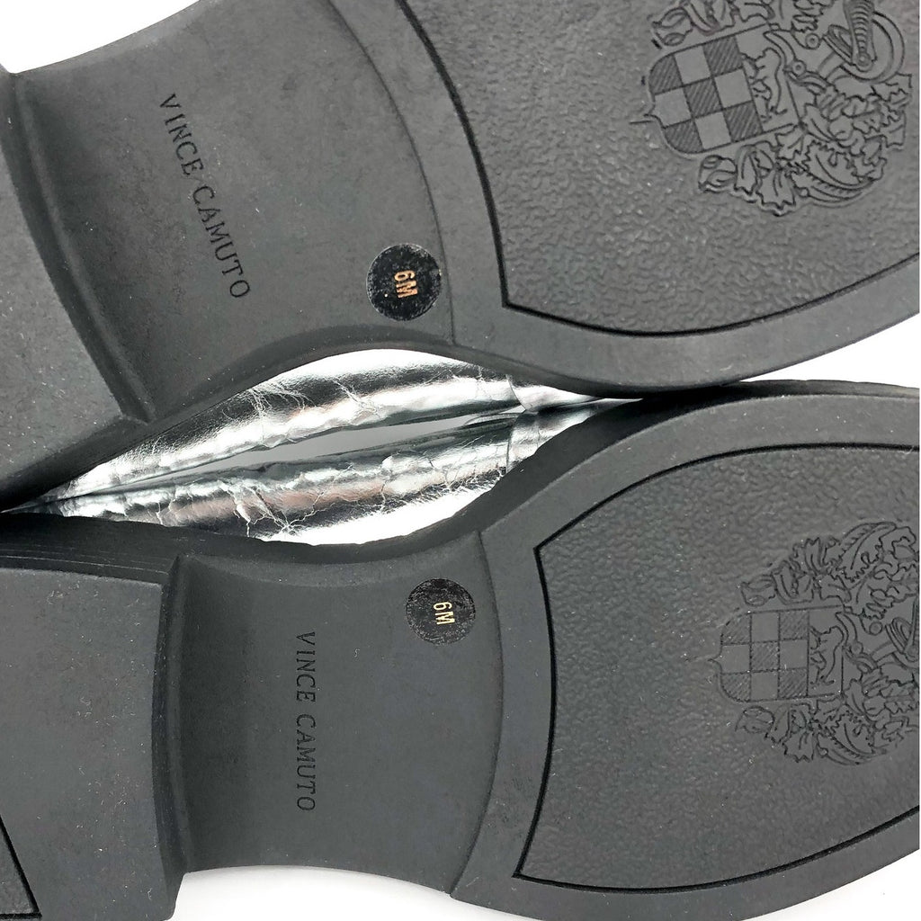 VINCE CAMUTO Women's Echika Loafers Size 6 Silver Leather Block Heel Penny NWOB