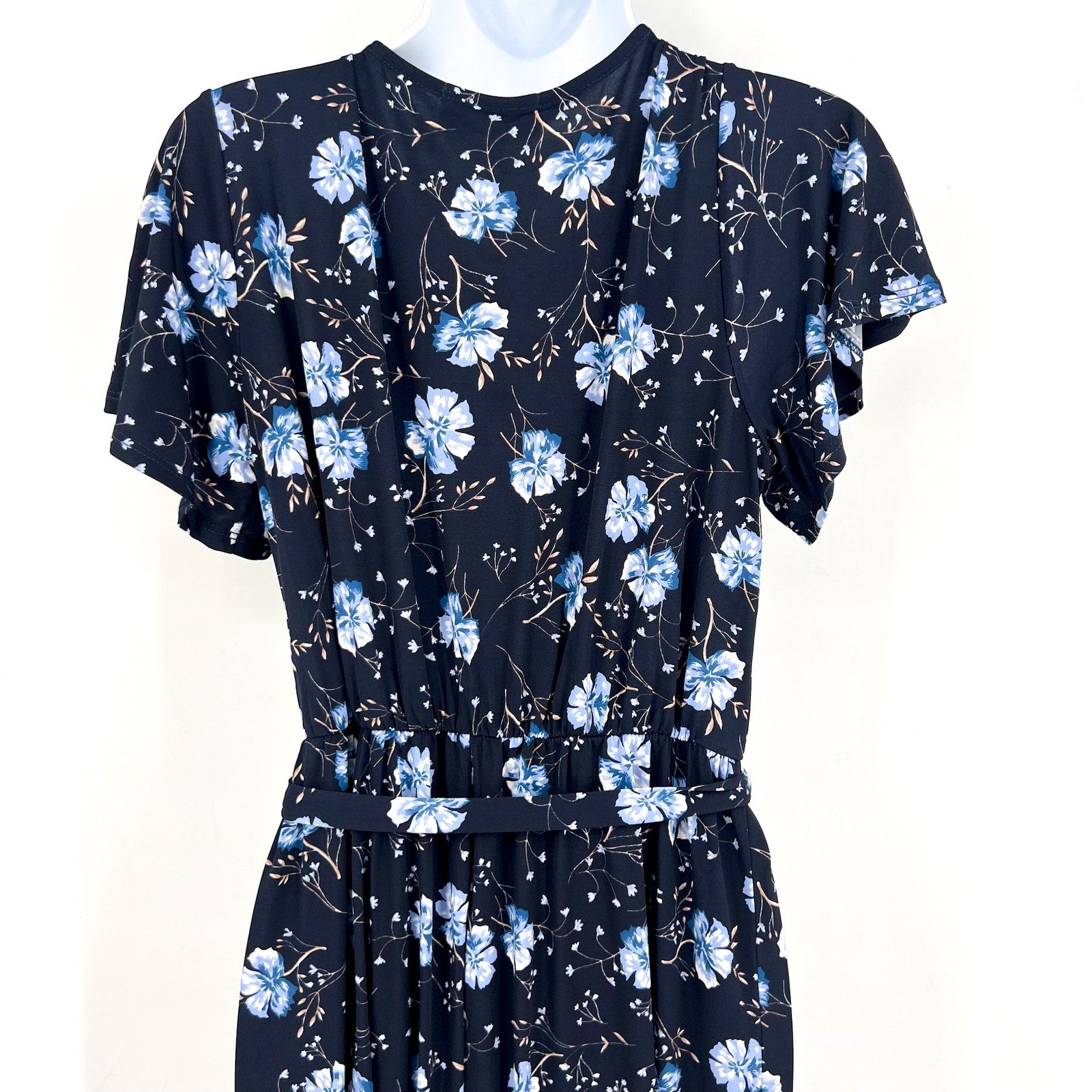 KAILEIGH Aurelle Maxi Dress Small Navy Blue Floral Side Slit STITCH FIX NWOT