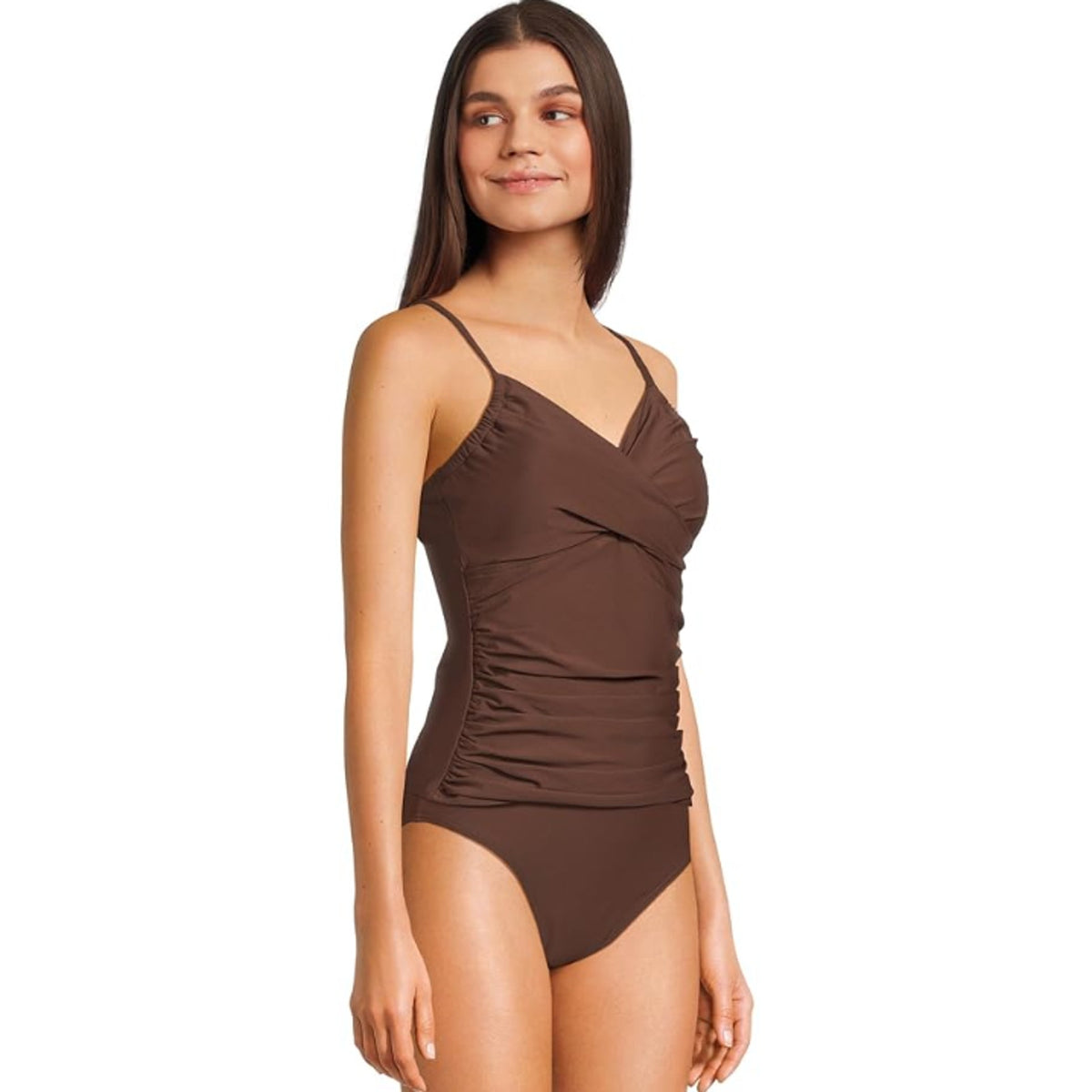 SUNSETS Women's Simone Tankini Top Small Tiki Brown Cross-Over Front Swim NWT