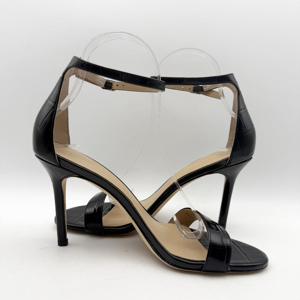 Ralph Lauren Womens Allie Heel Sandals US 8 Black Crocodile-Embossed Leather NIB