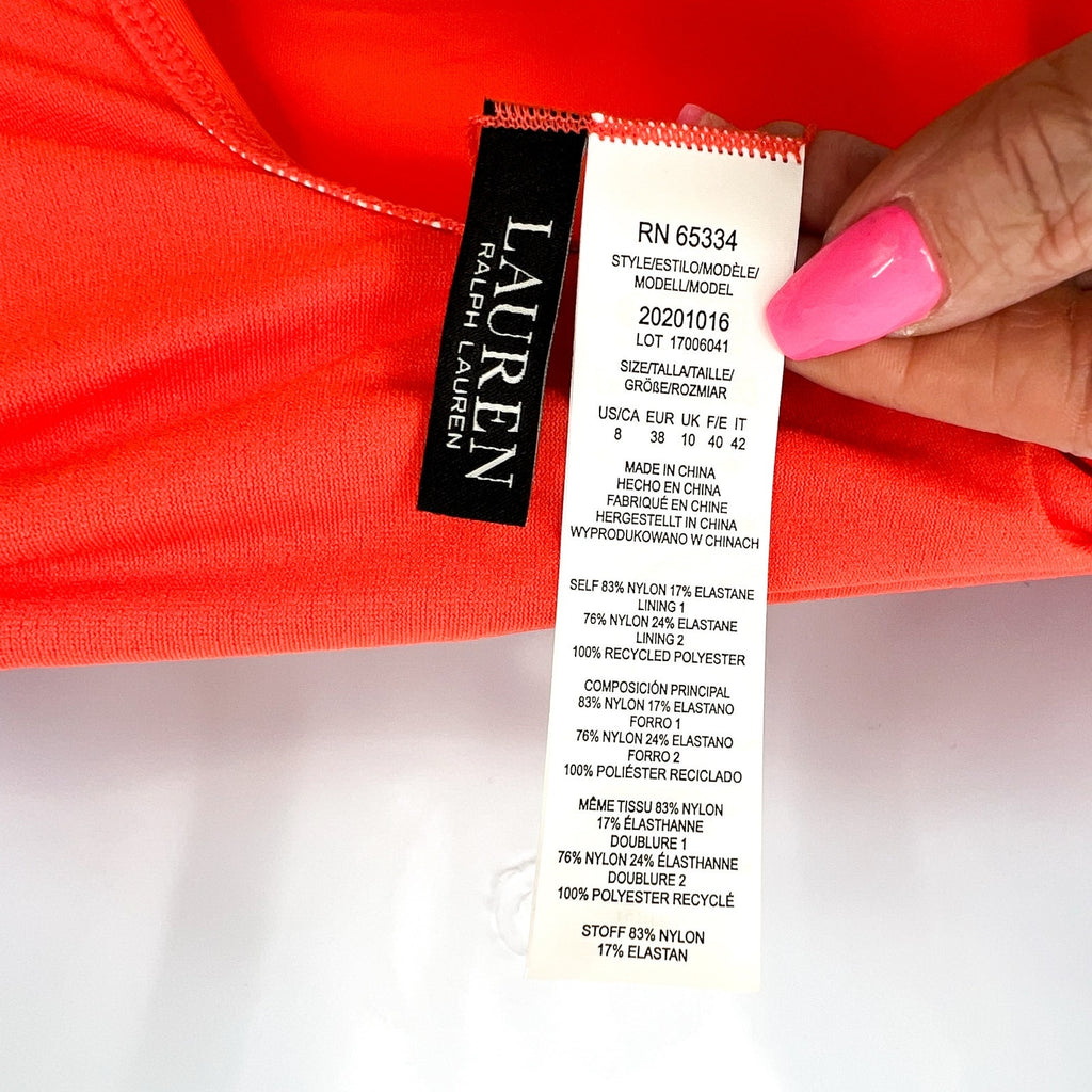 LAUREN RALPH LAUREN Ring Over The Shoulder One Piece Swimsuit Size 8 Orange NWT