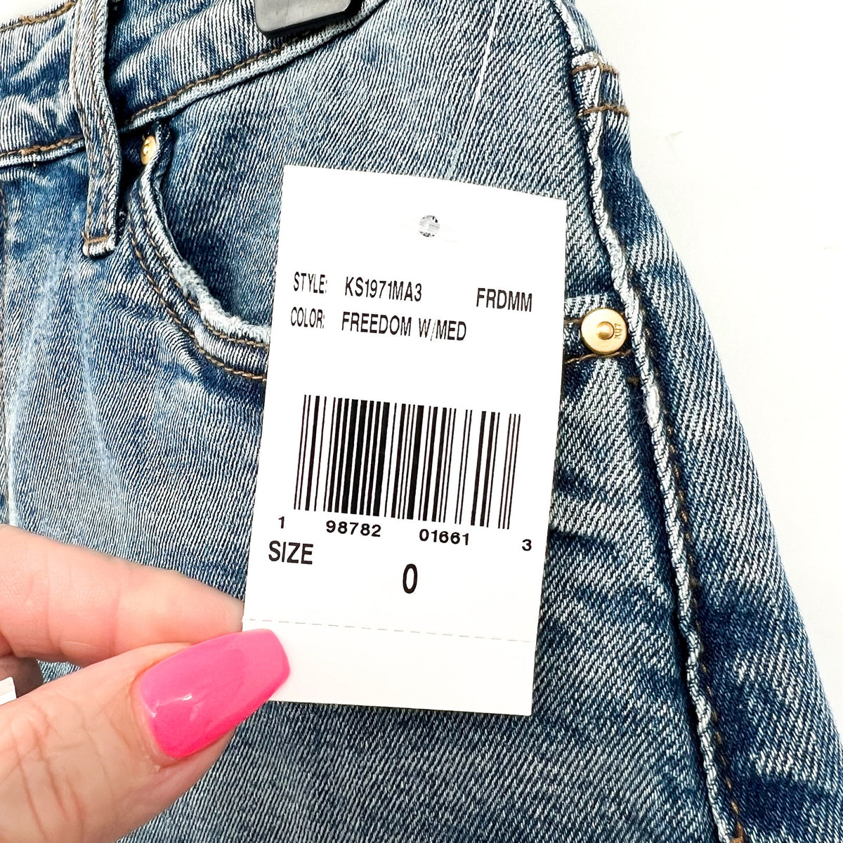 KUT FROM THE KLOTH Taylor Denim Shorts Size 0 Freedom Blue High Waist CutOff NWT