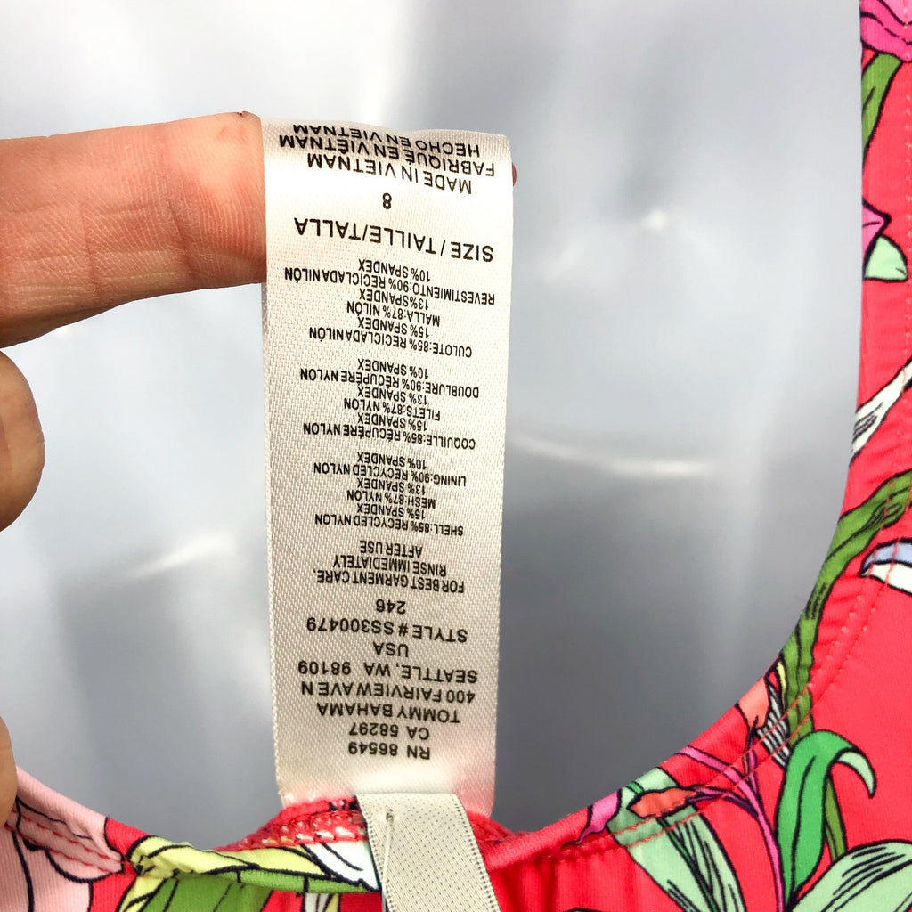 TOMMY BAHAMA Summer One-Piece Swimsuit Small Pink Black Floral Wrap-Front NWT