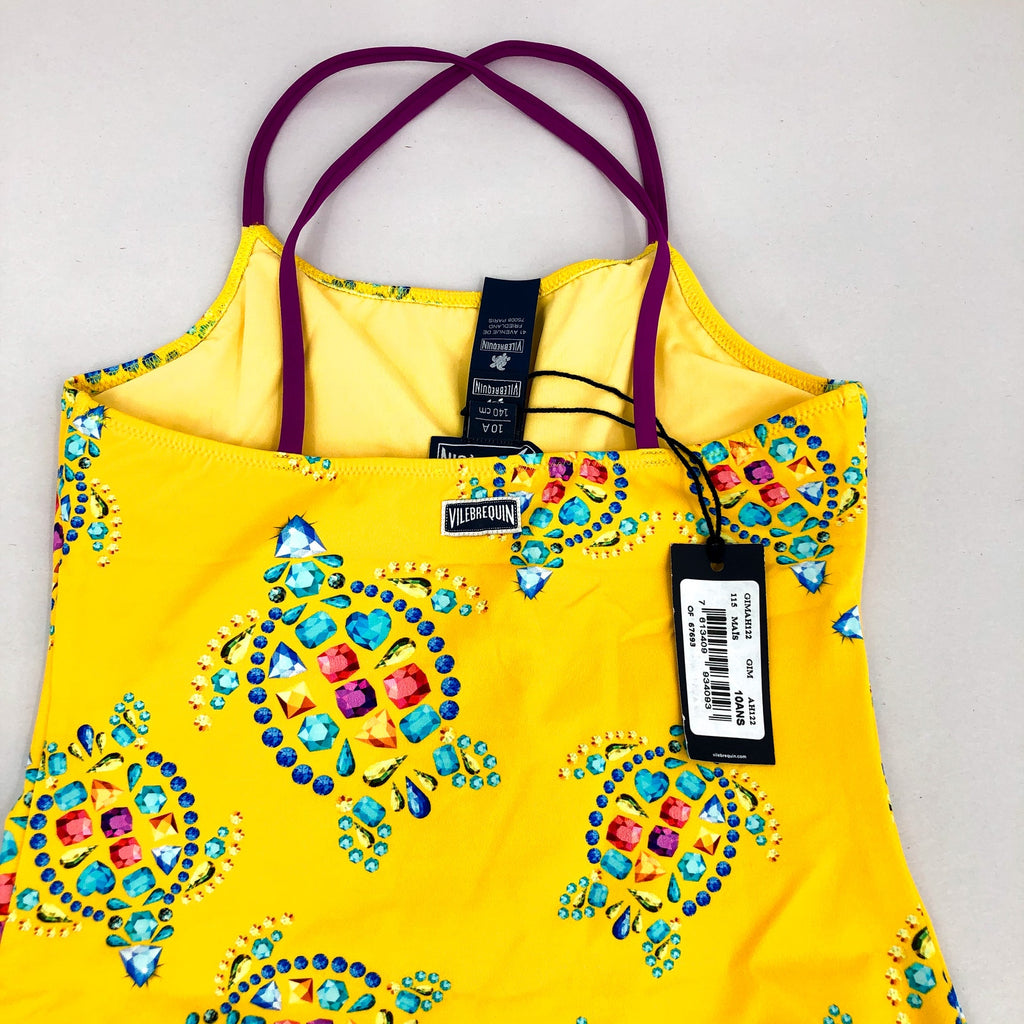 VILEBREQUIN Girl's Vendome Turtle Gim One Piece 10ANS Yellow Cross Back NWT