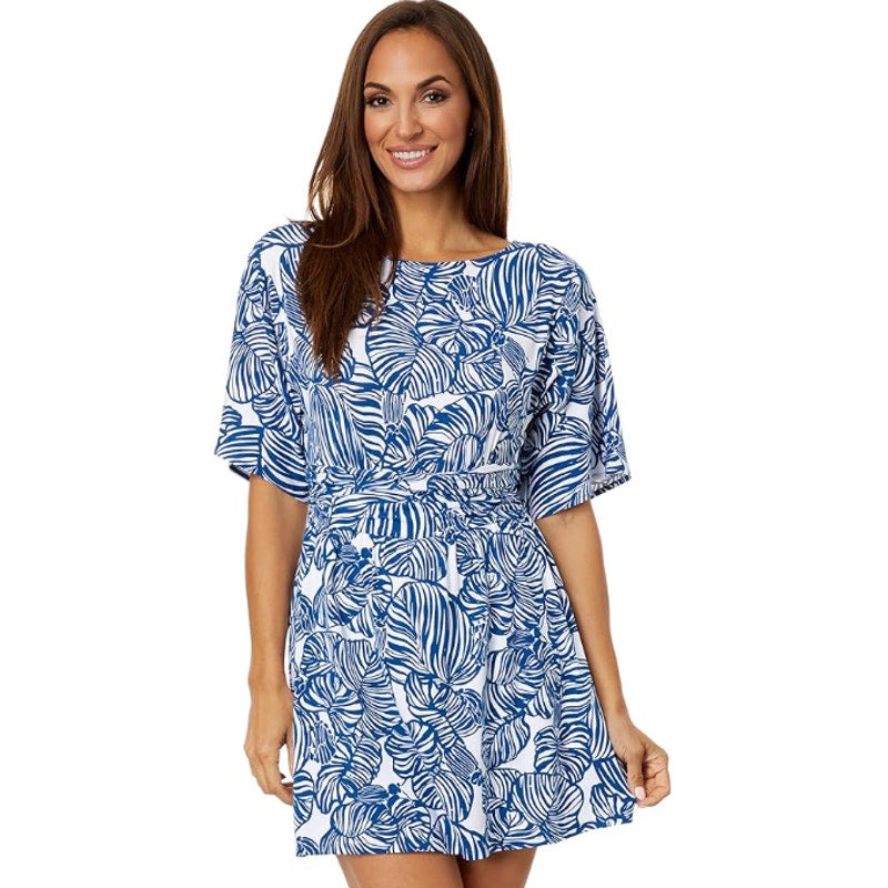 LILLY PULITZER Women's Parigi Romper XL Blue Aegean Navy Beach Path Print NWT