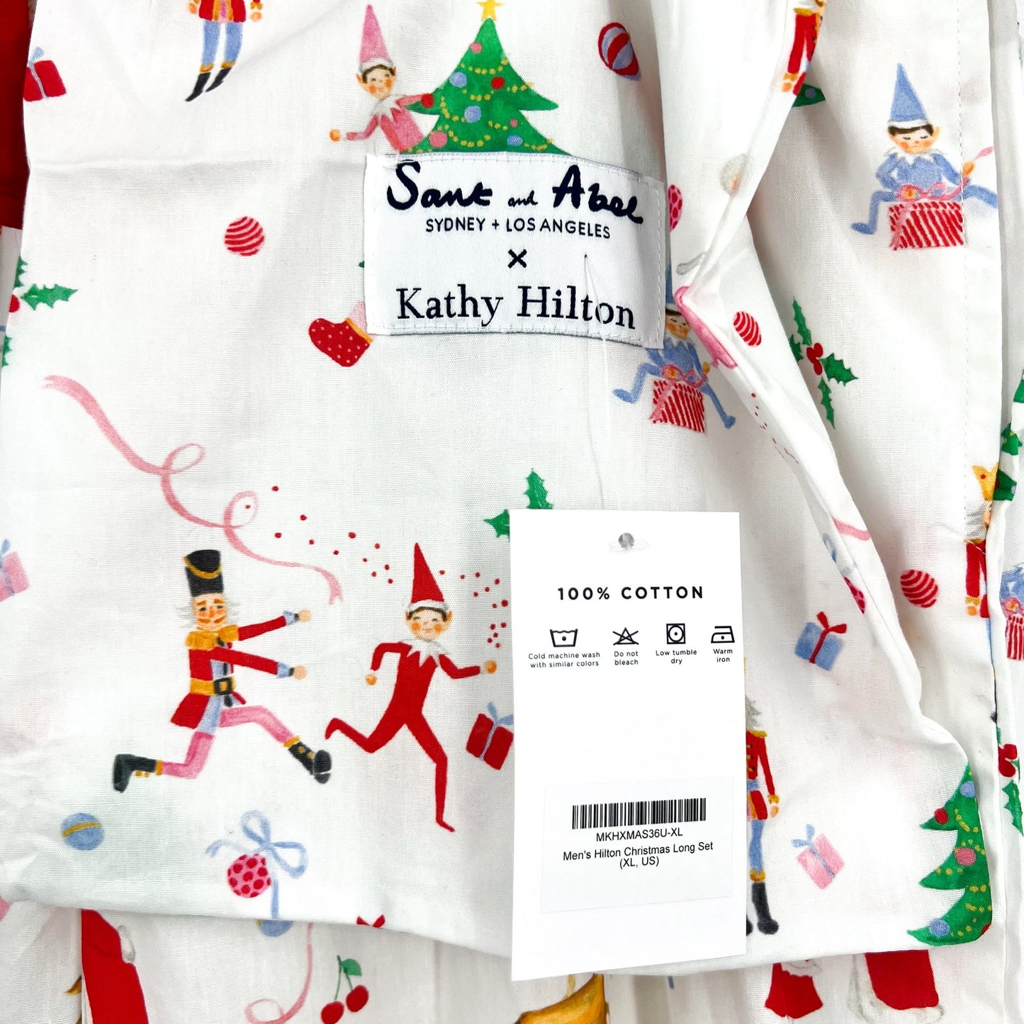 SANT AND ABEL X KATHY HILTON Christmas Magic Cotton Pajamas Set XL White NWT