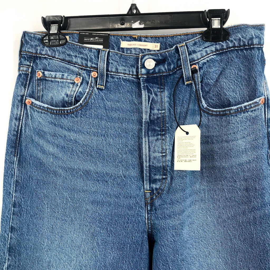 LEVI'S Womens Ribcage Straight Jeans 31x32 US 12 Blue Dance Around 790780008 NWT